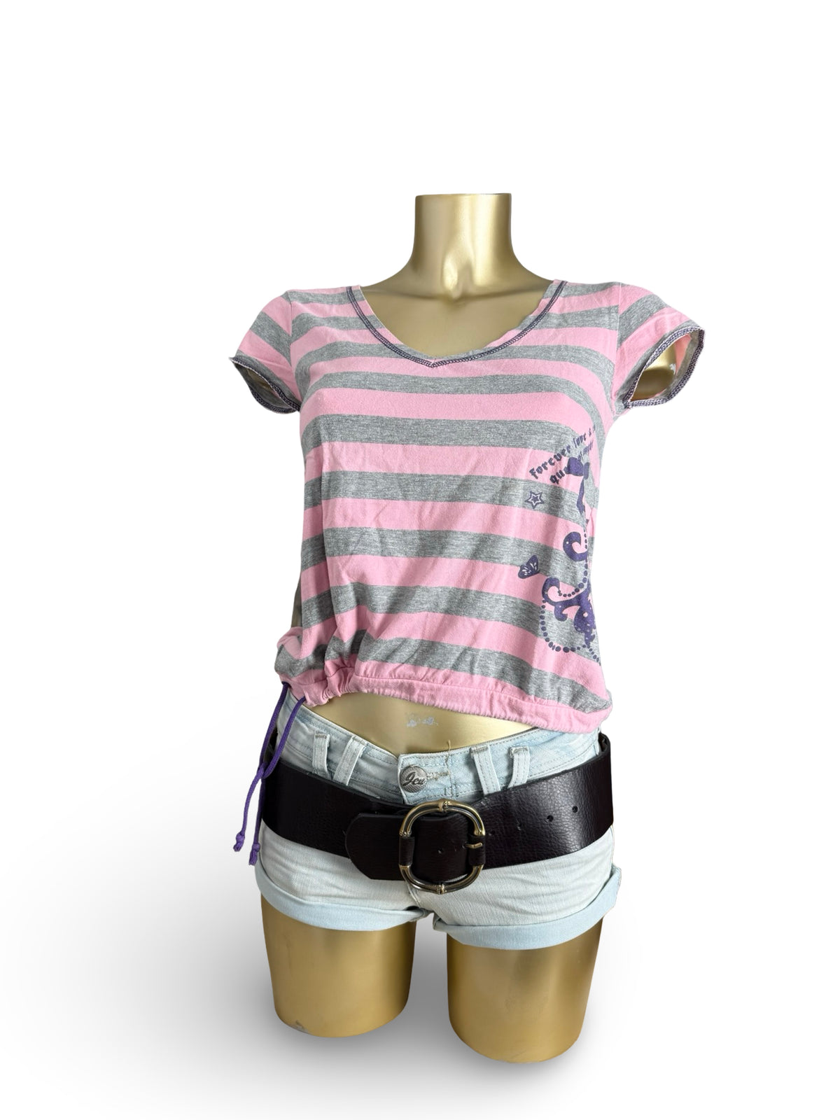 Baby pink striped cotton tee (S)