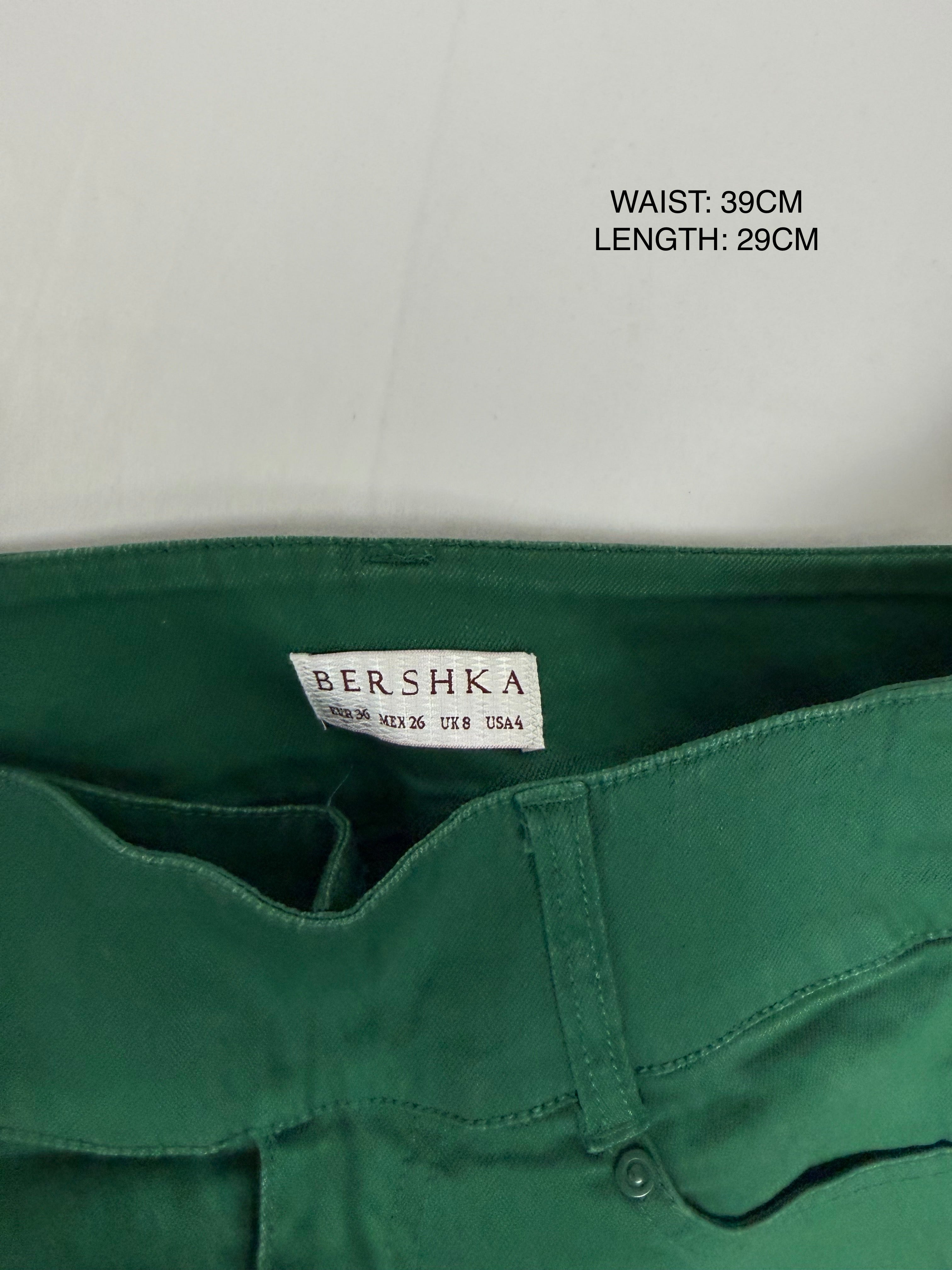Green denim low rise mini skirt (S)
