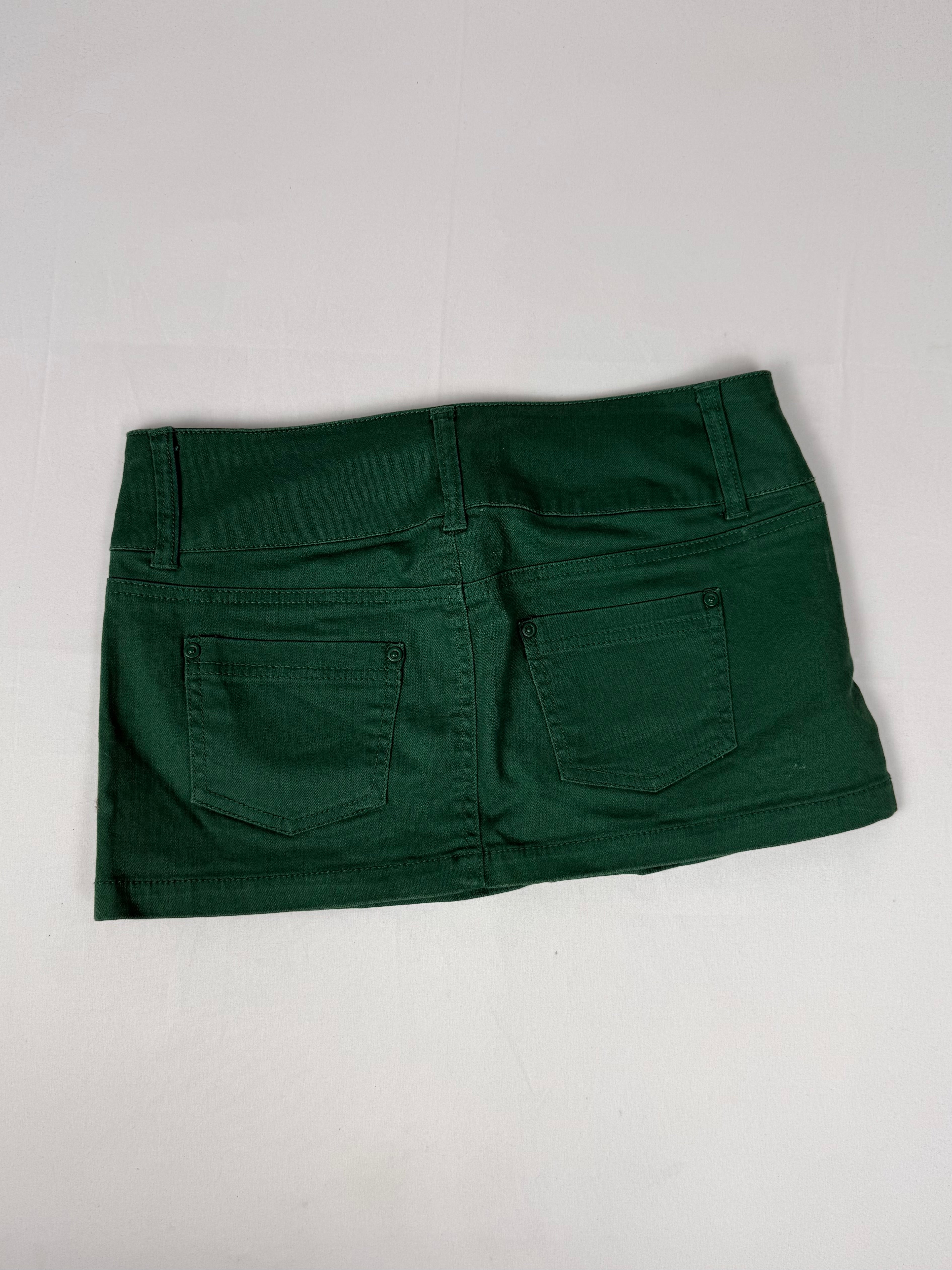 Green denim low rise mini skirt (S)