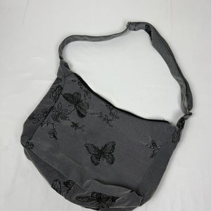 Grey butterflies print besace shoulder bag (38x24cm)
