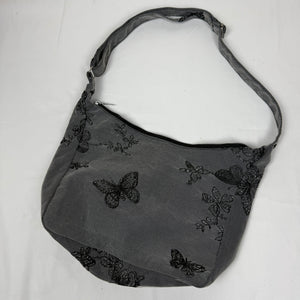 Grey butterflies print besace shoulder bag (38x24cm)