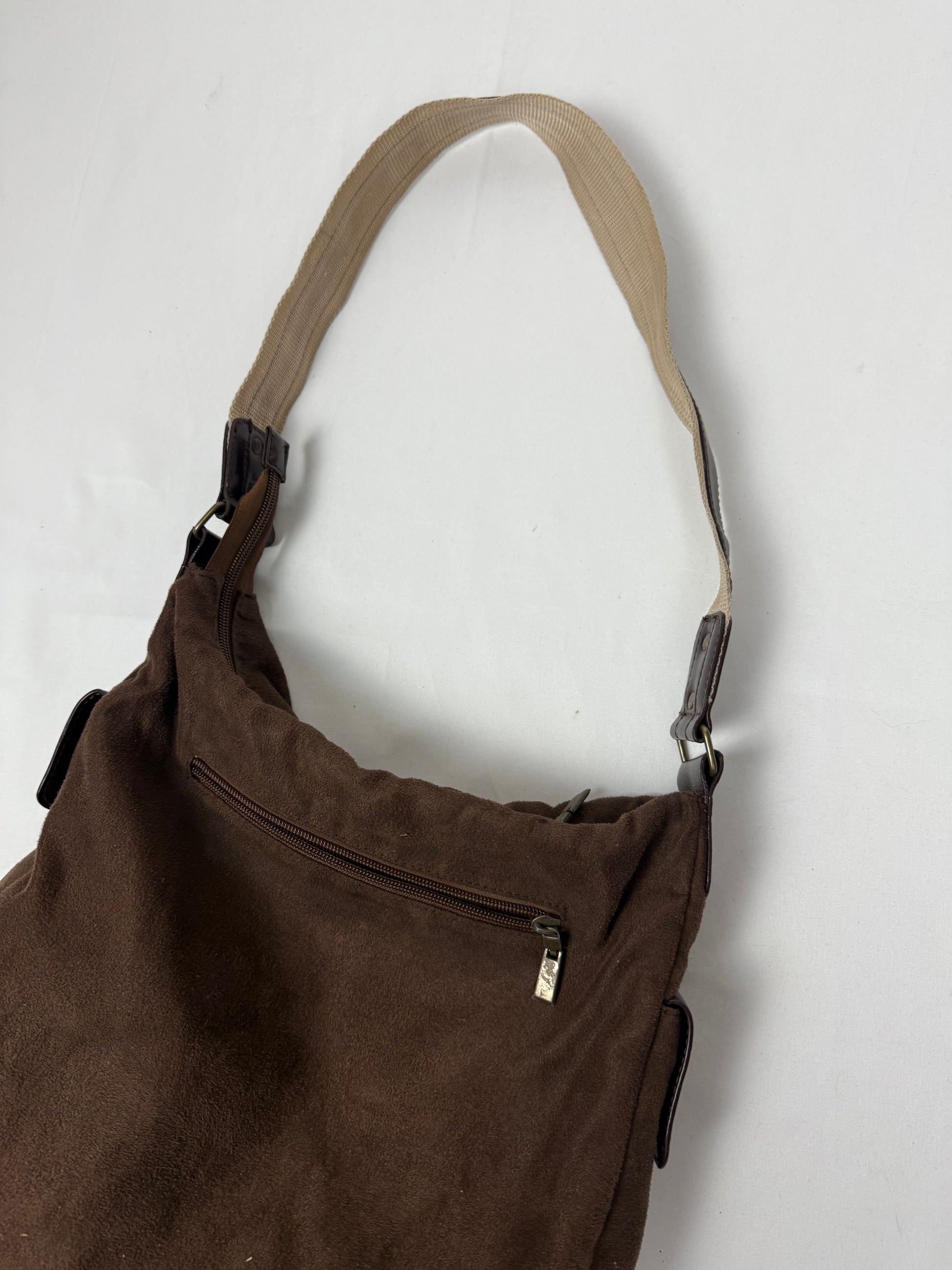 Brown suede besace shoulder bag