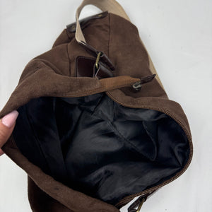 Brown suede besace shoulder bag