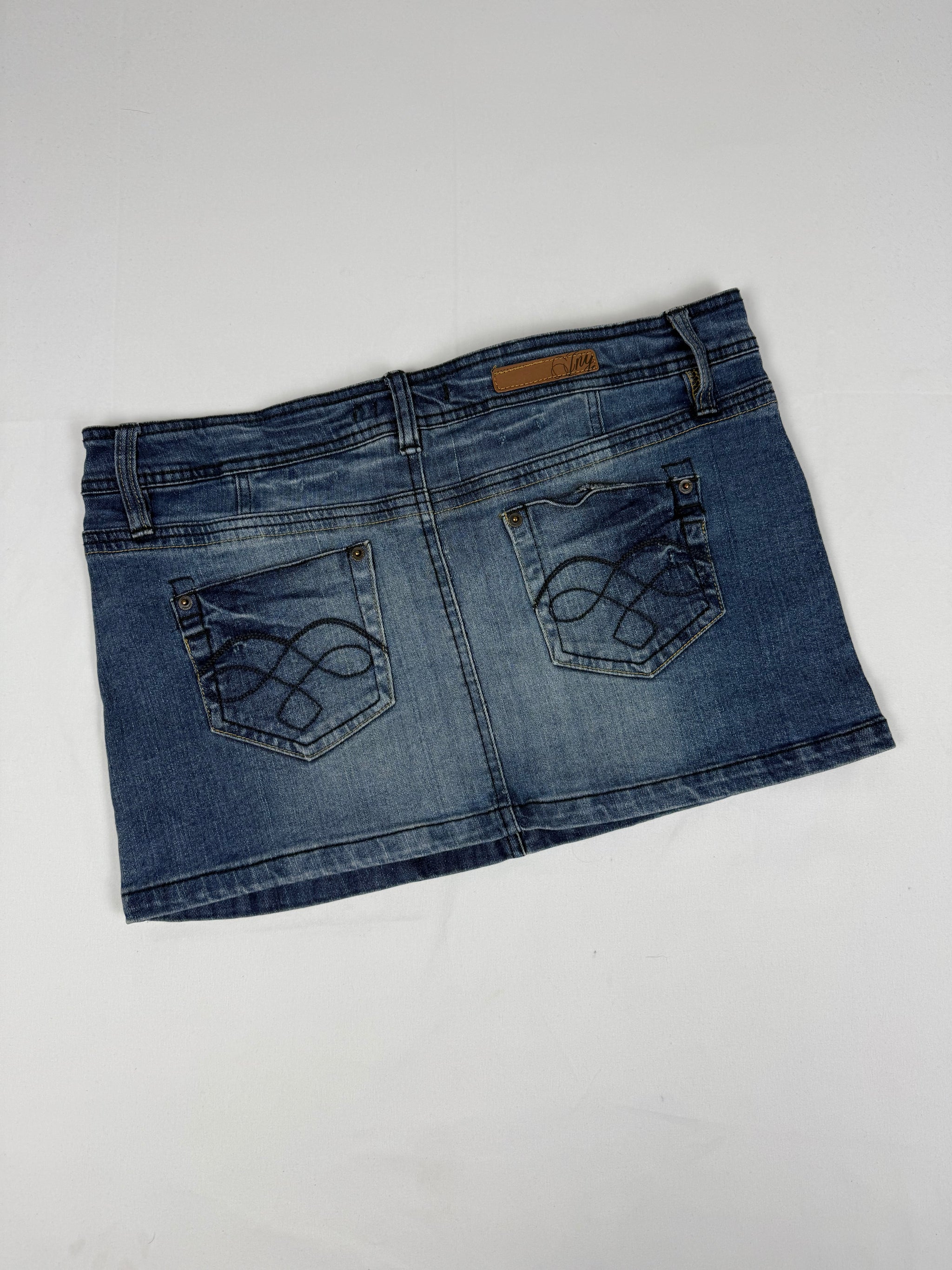 Blue navy low rise denim mini skirt (XL)