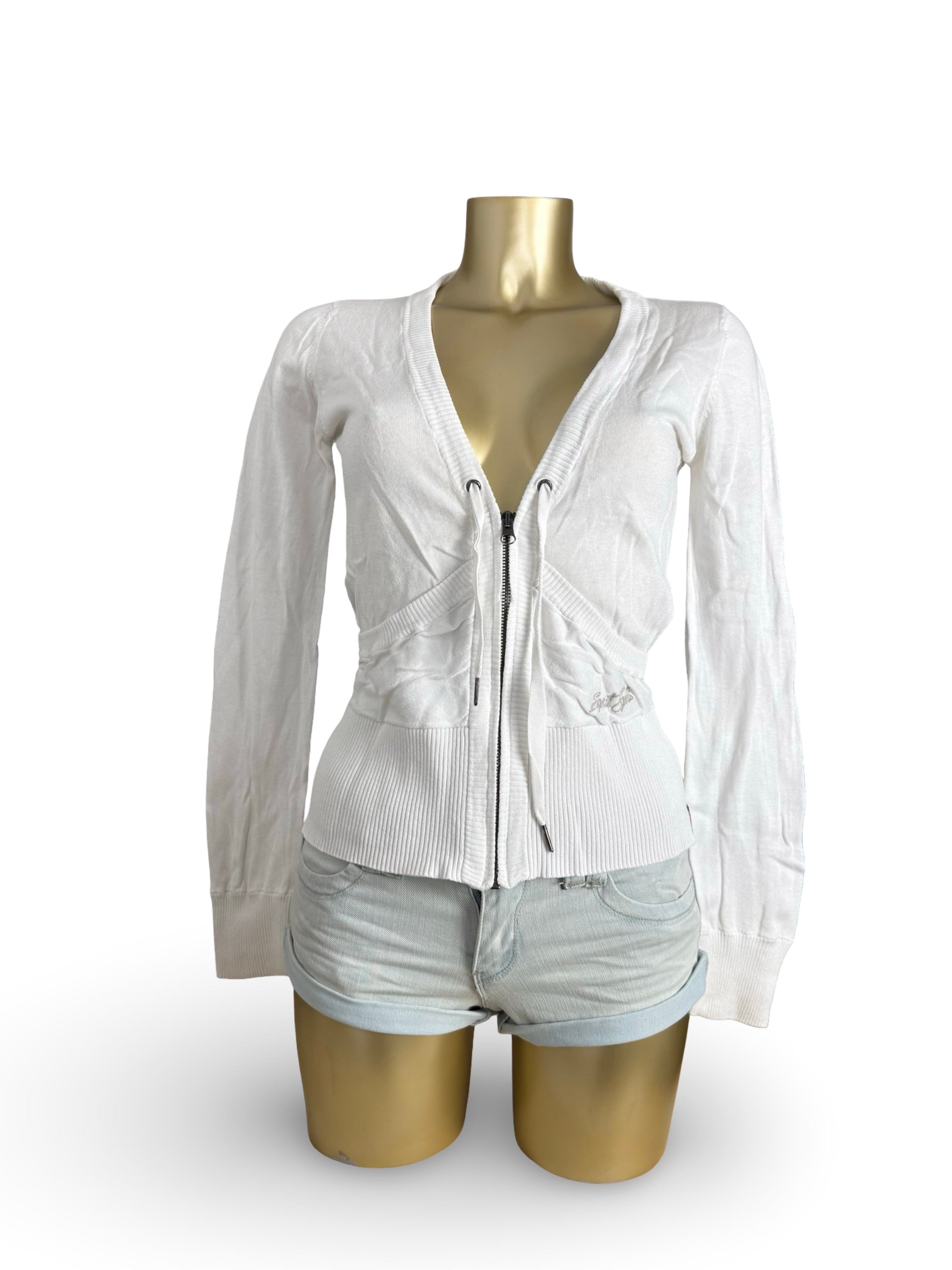 White 100% cotton zip up jumper (M)