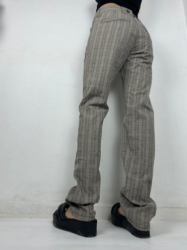 Brown check print low rise baggy pants (S/M)