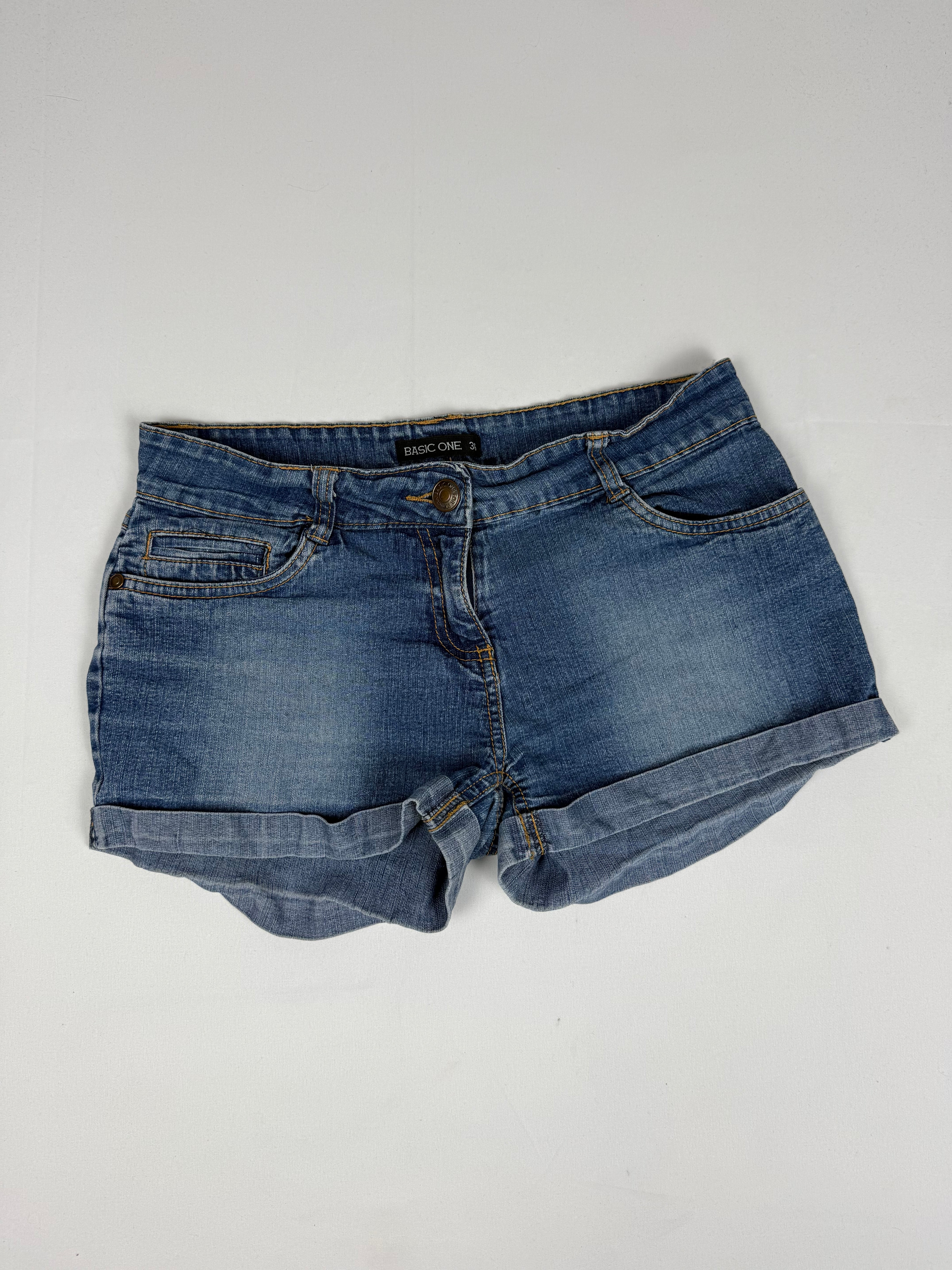 Blue denim low rise mini short (S)