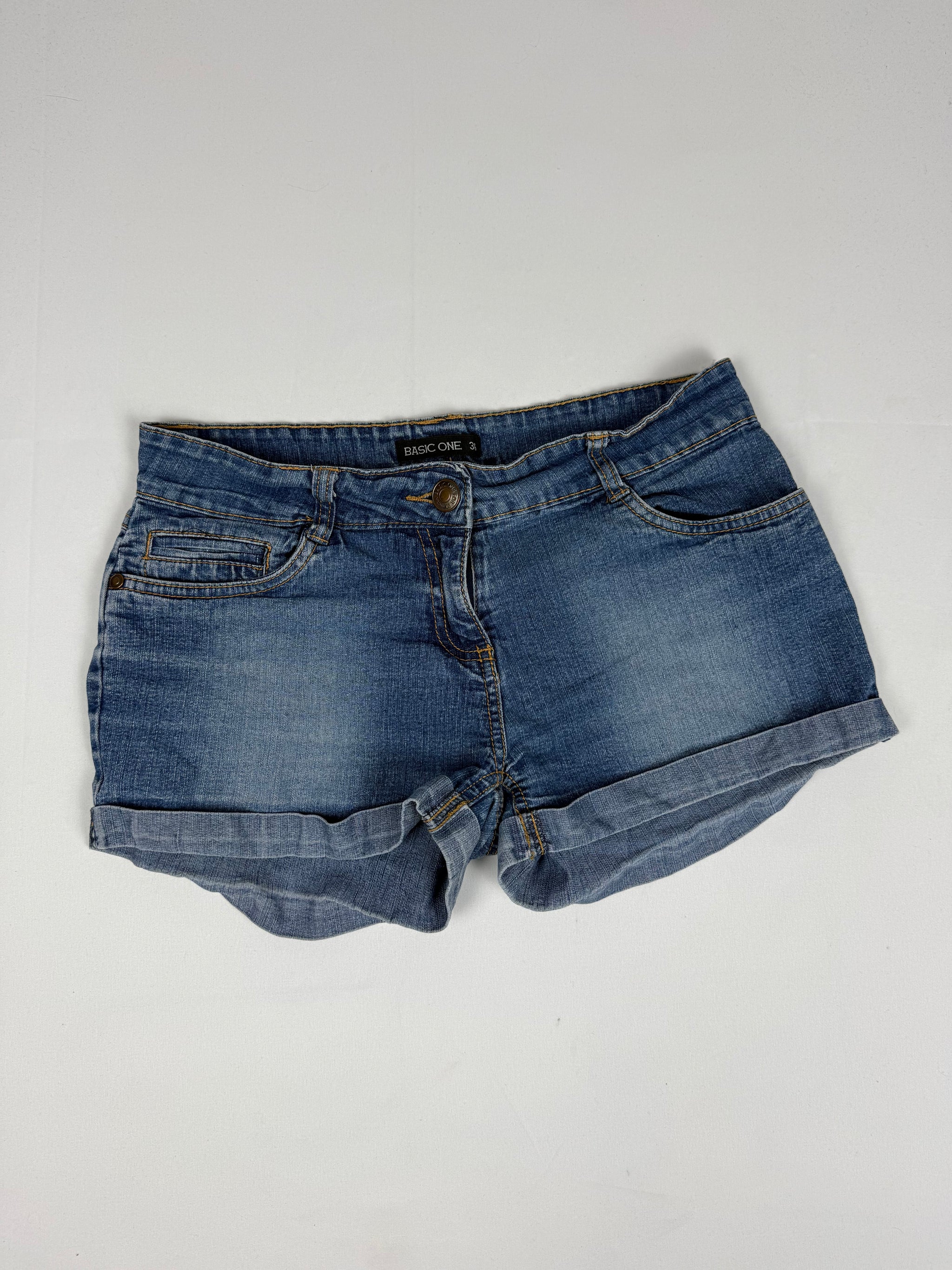 Blue denim low rise mini short (S)