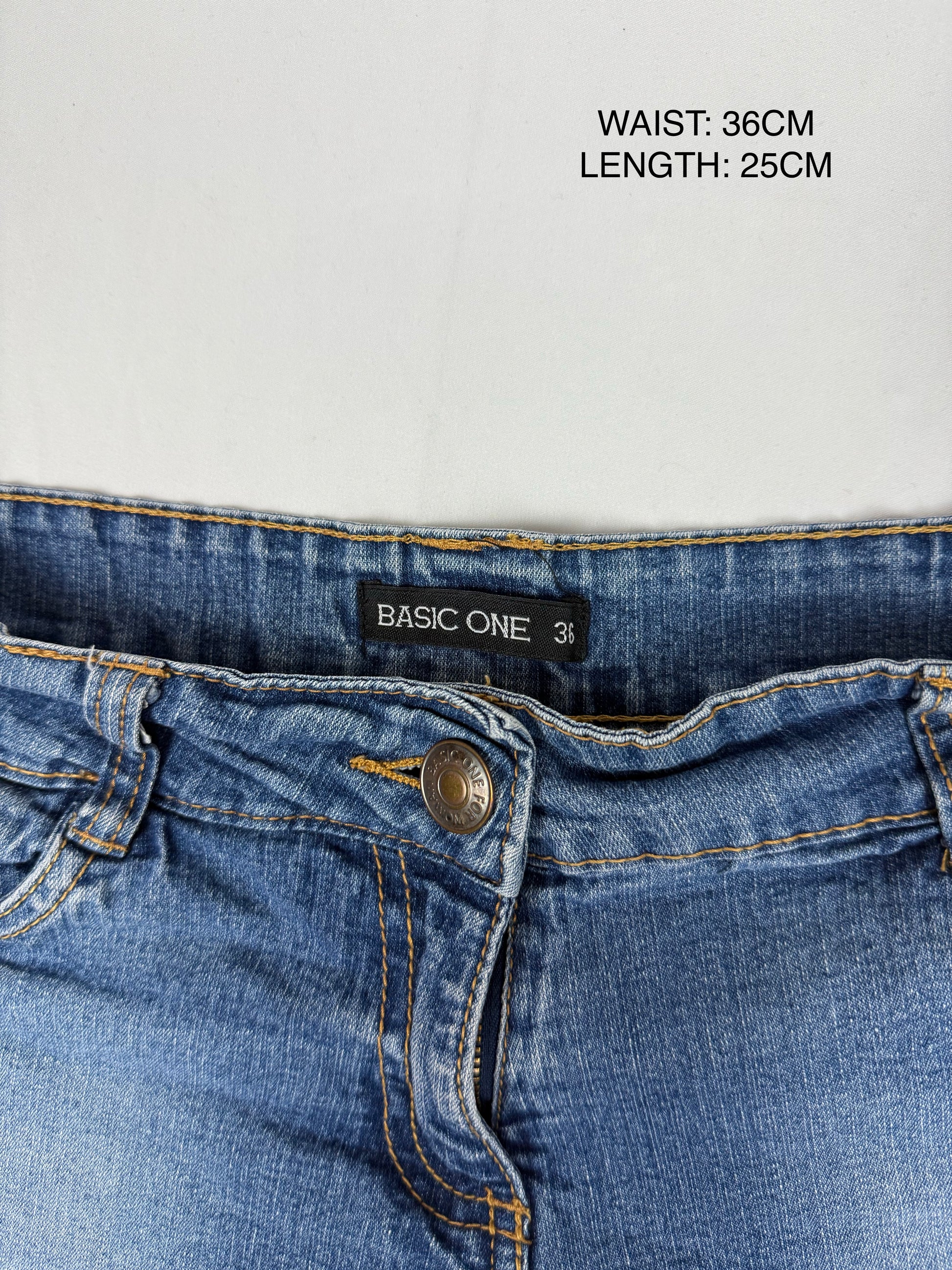 Blue denim low rise mini short (S)