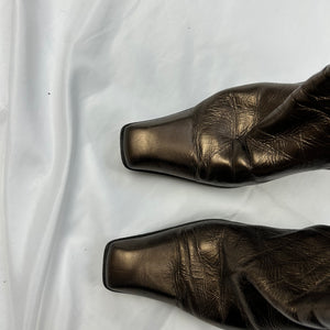 Brown gold real leather knee high boots (37)