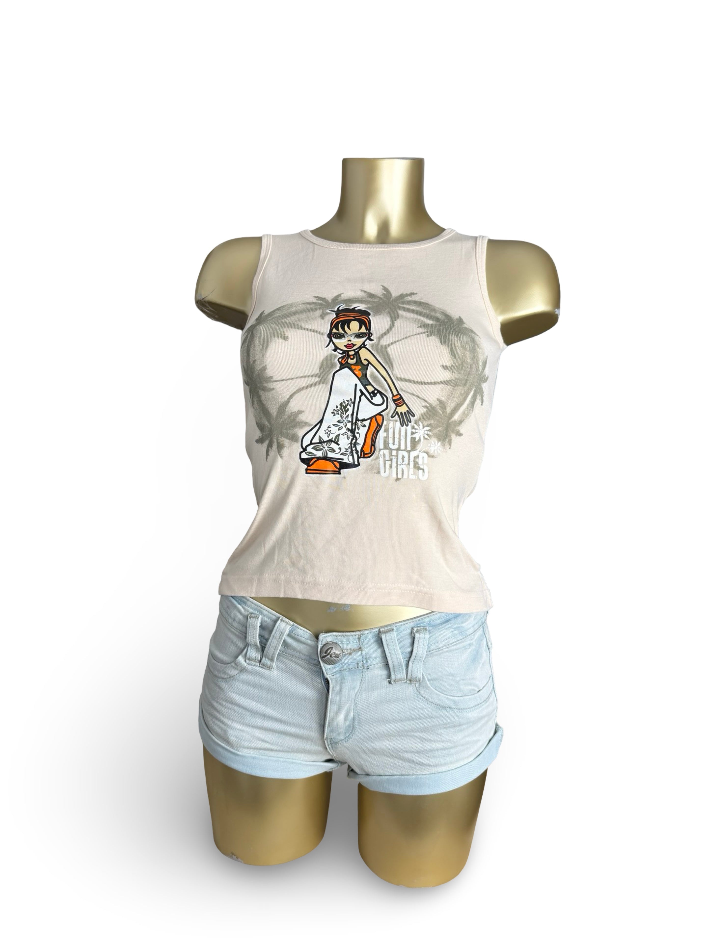 Beige graphic tank top (S)