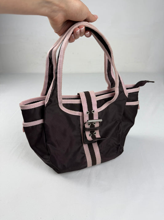 Grey & baby pink buckle belt handbag (31x19 cm)