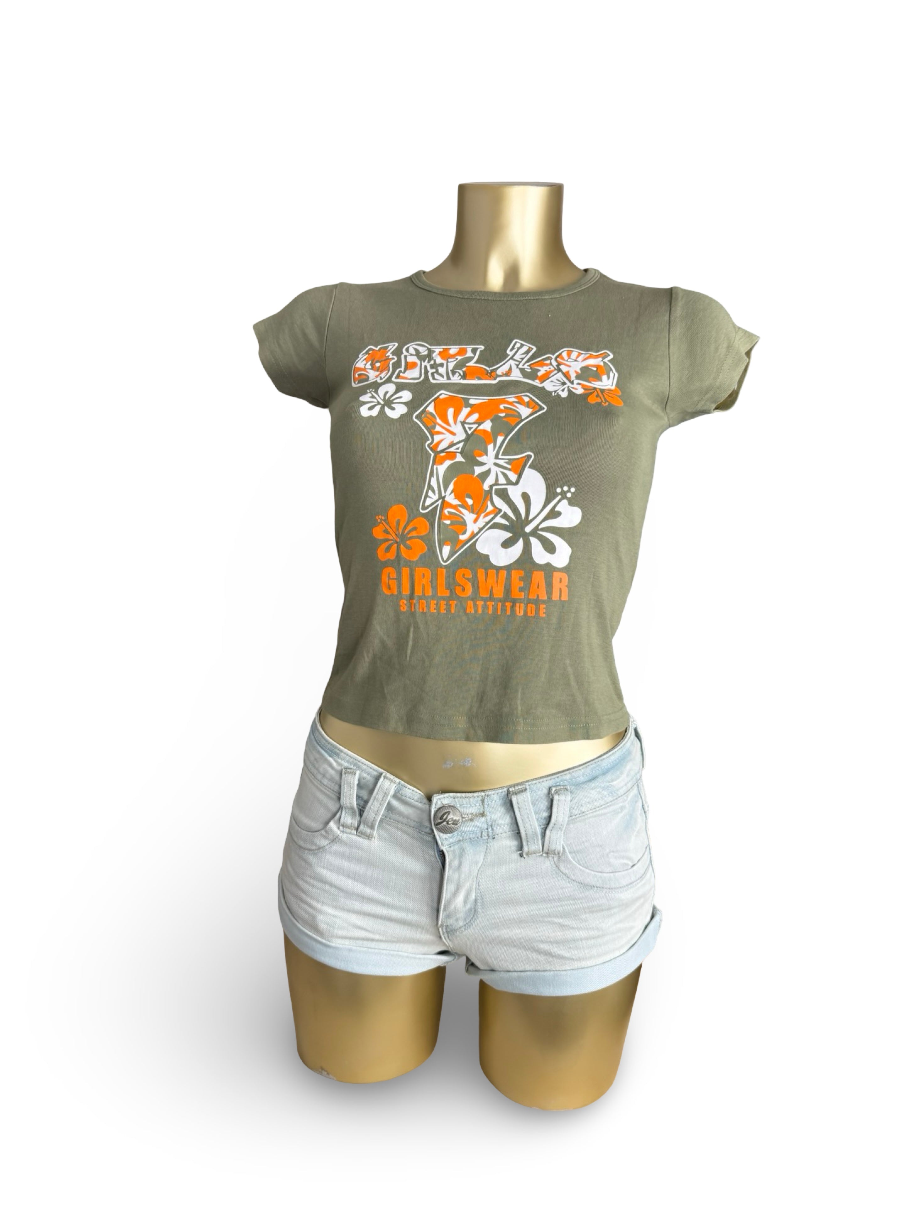Khaki graphic cotton tee (S)