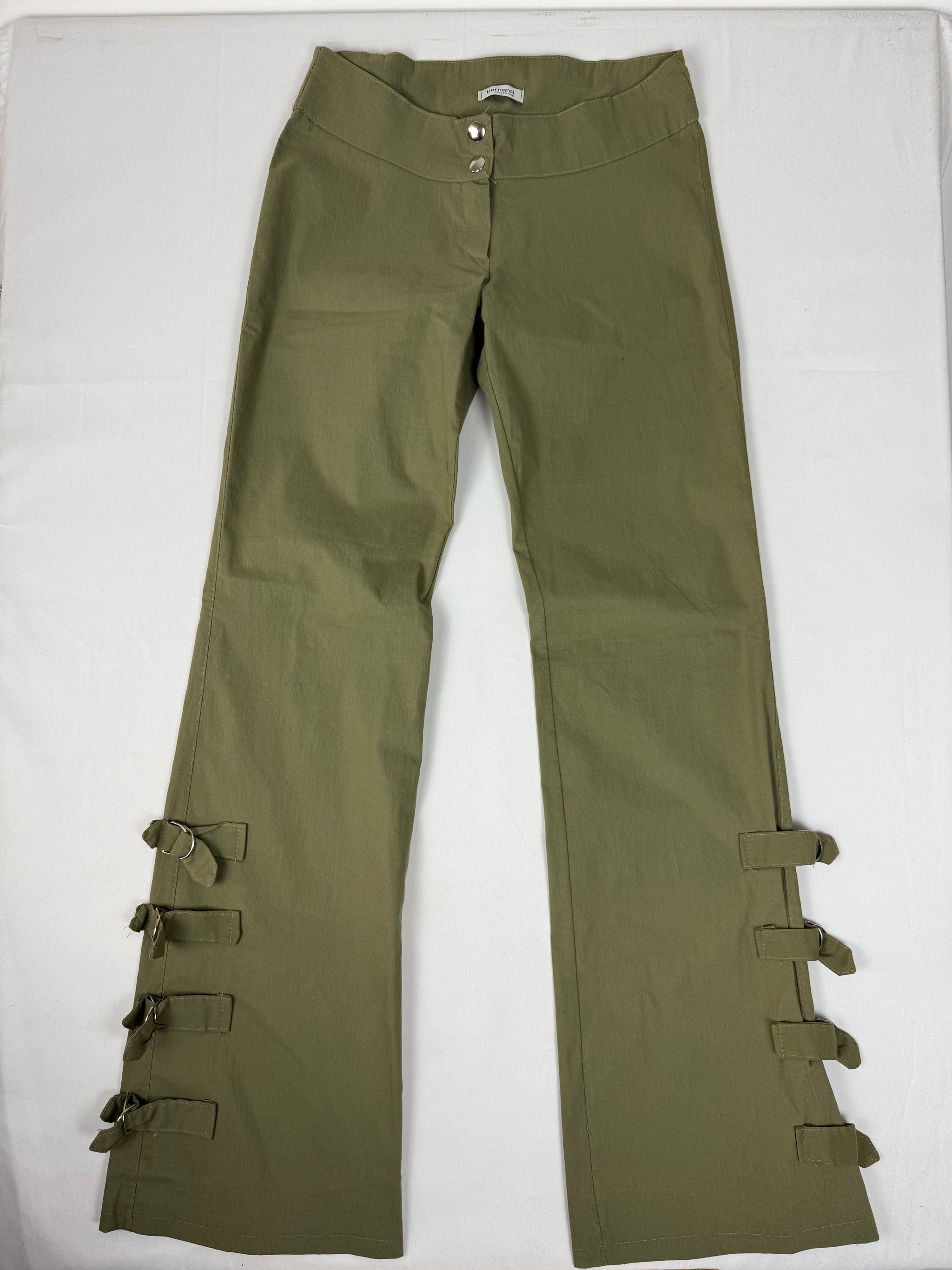 Khaki stretchy low waist flared belts pants (M/L)