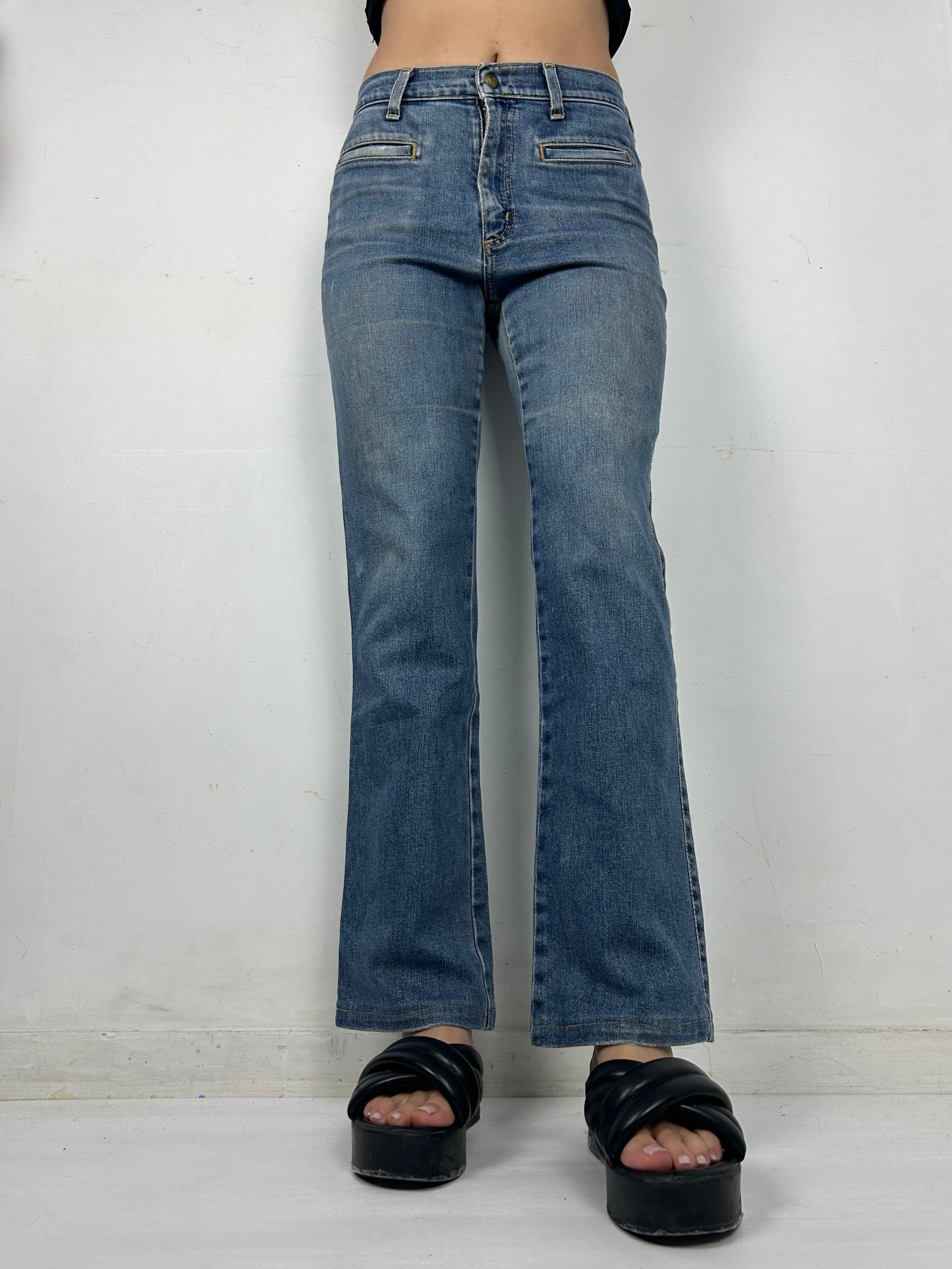 Blue navy low rise flare / bootcut denim pants (S)