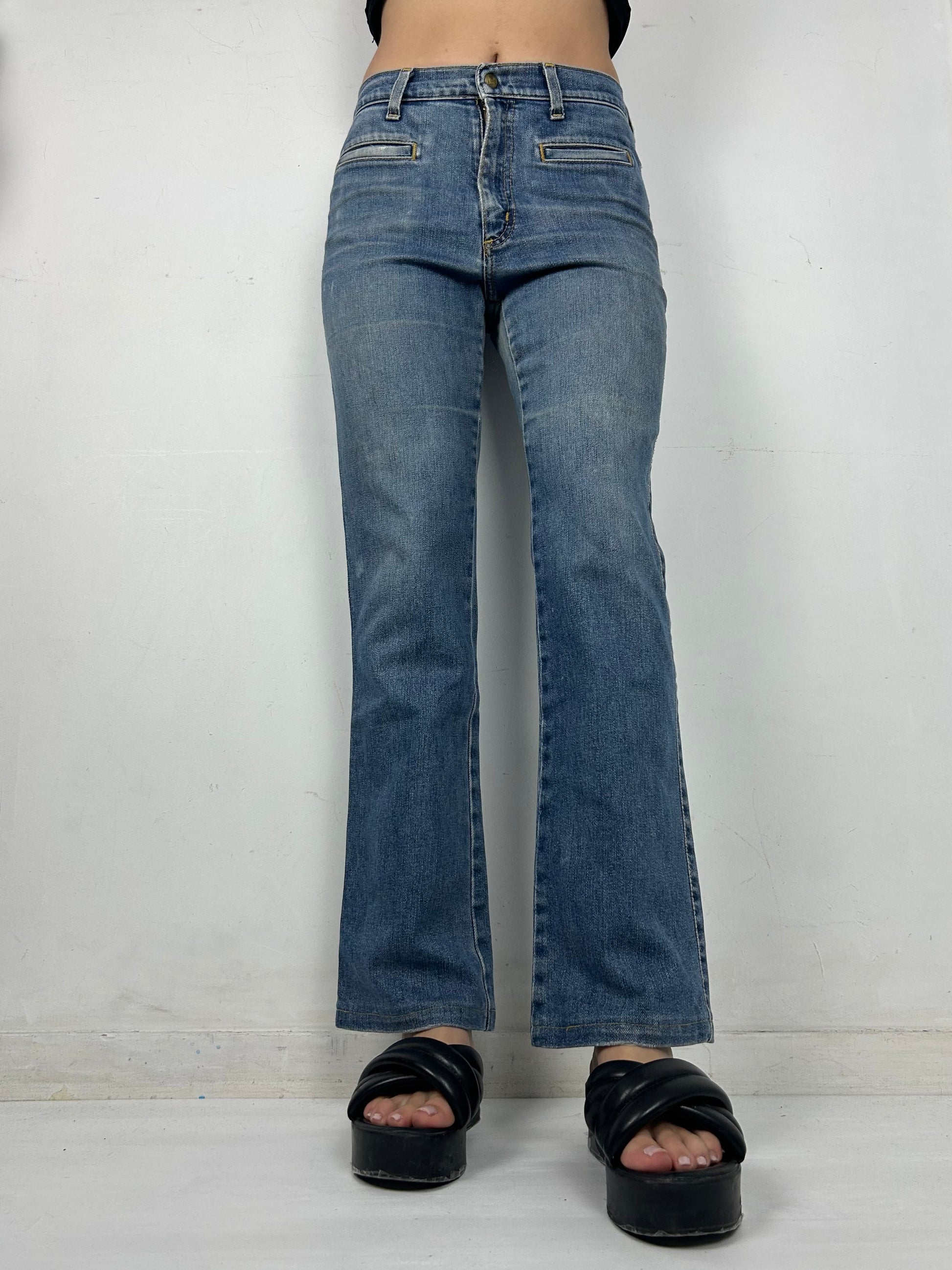 Blue navy low rise flare / bootcut denim pants (S)