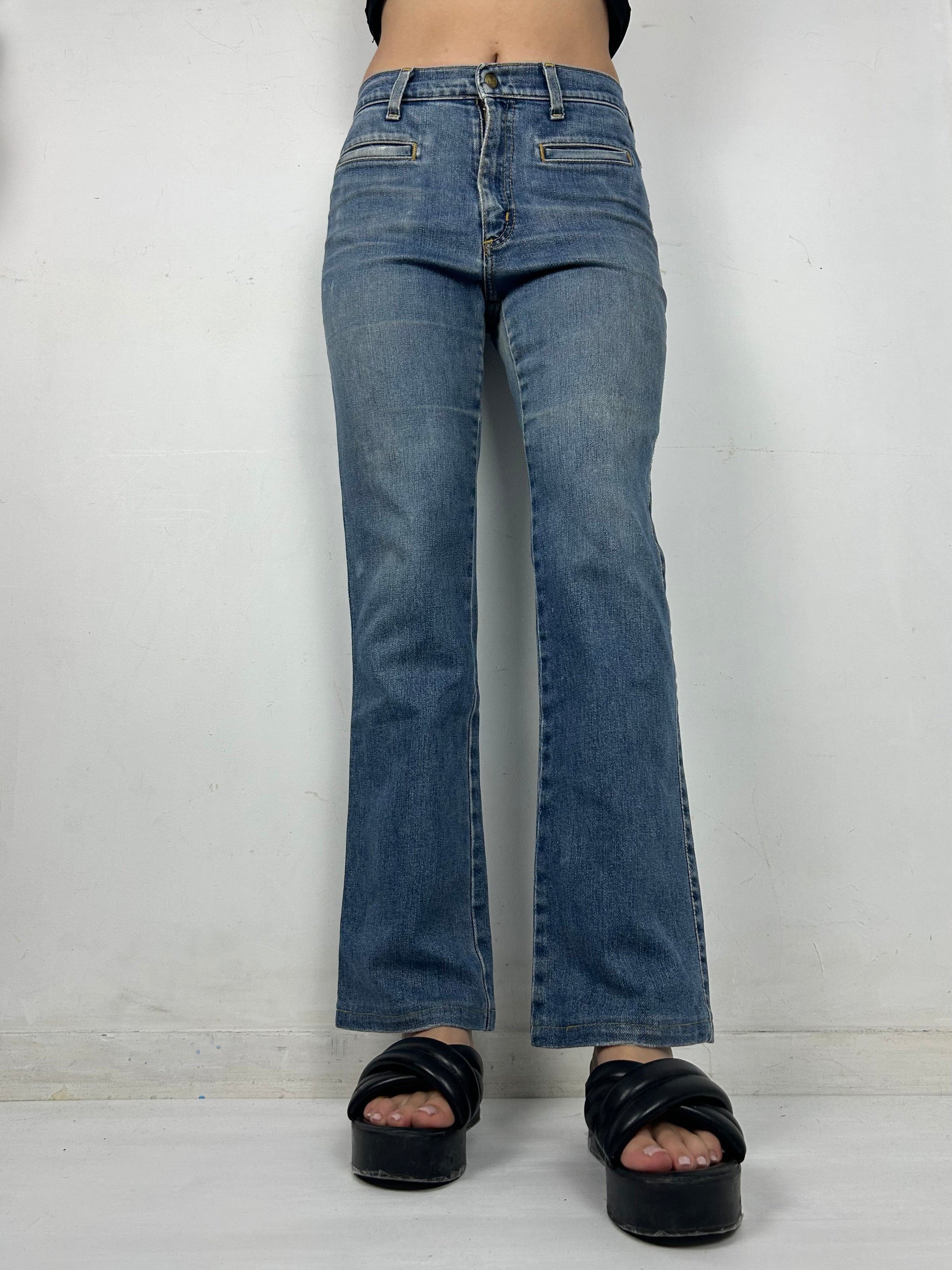 Blue navy low rise flare / bootcut denim pants (S)