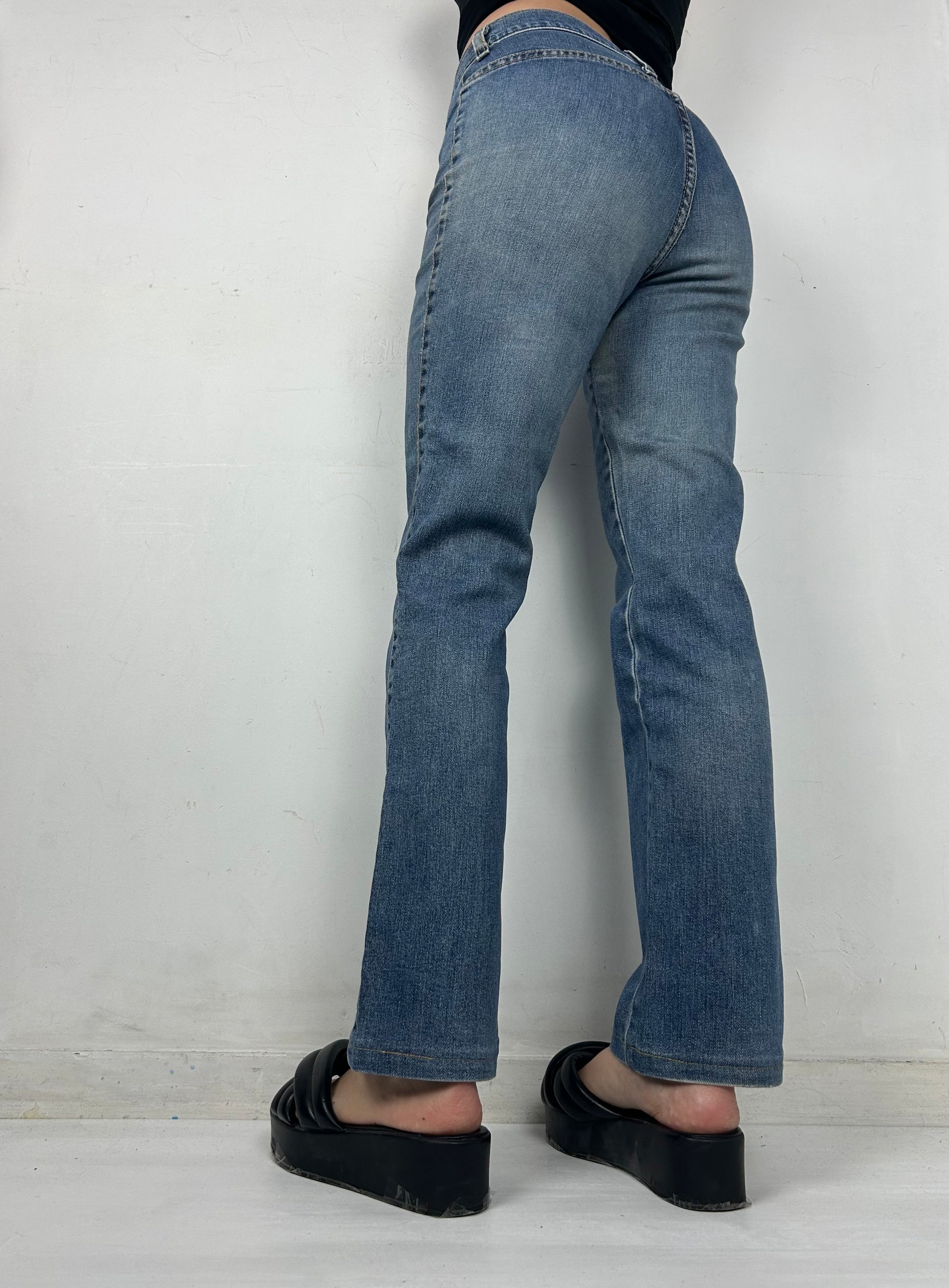 Blue navy low rise flare / bootcut denim pants (S)