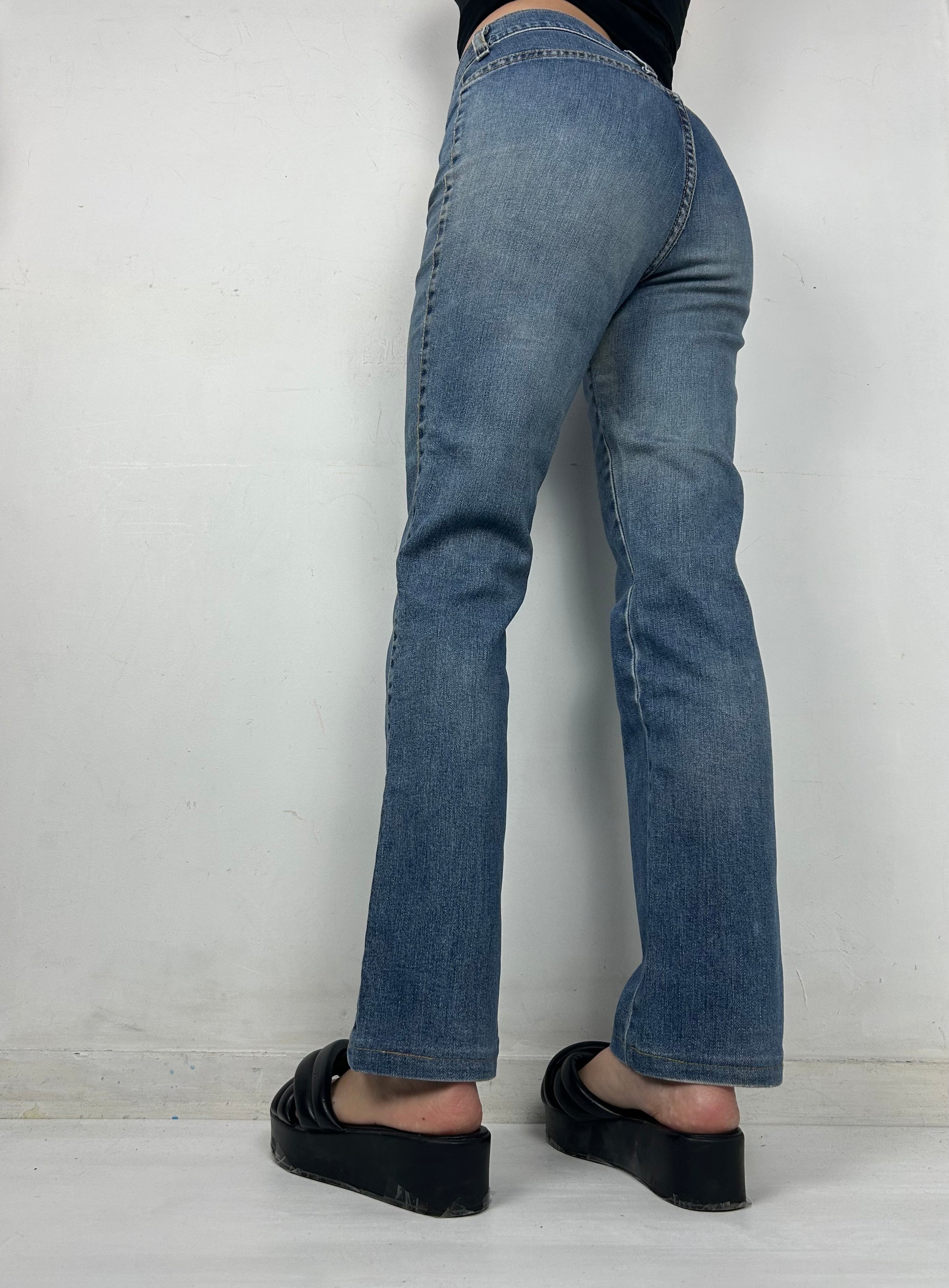Blue navy low rise flare / bootcut denim pants (S)
