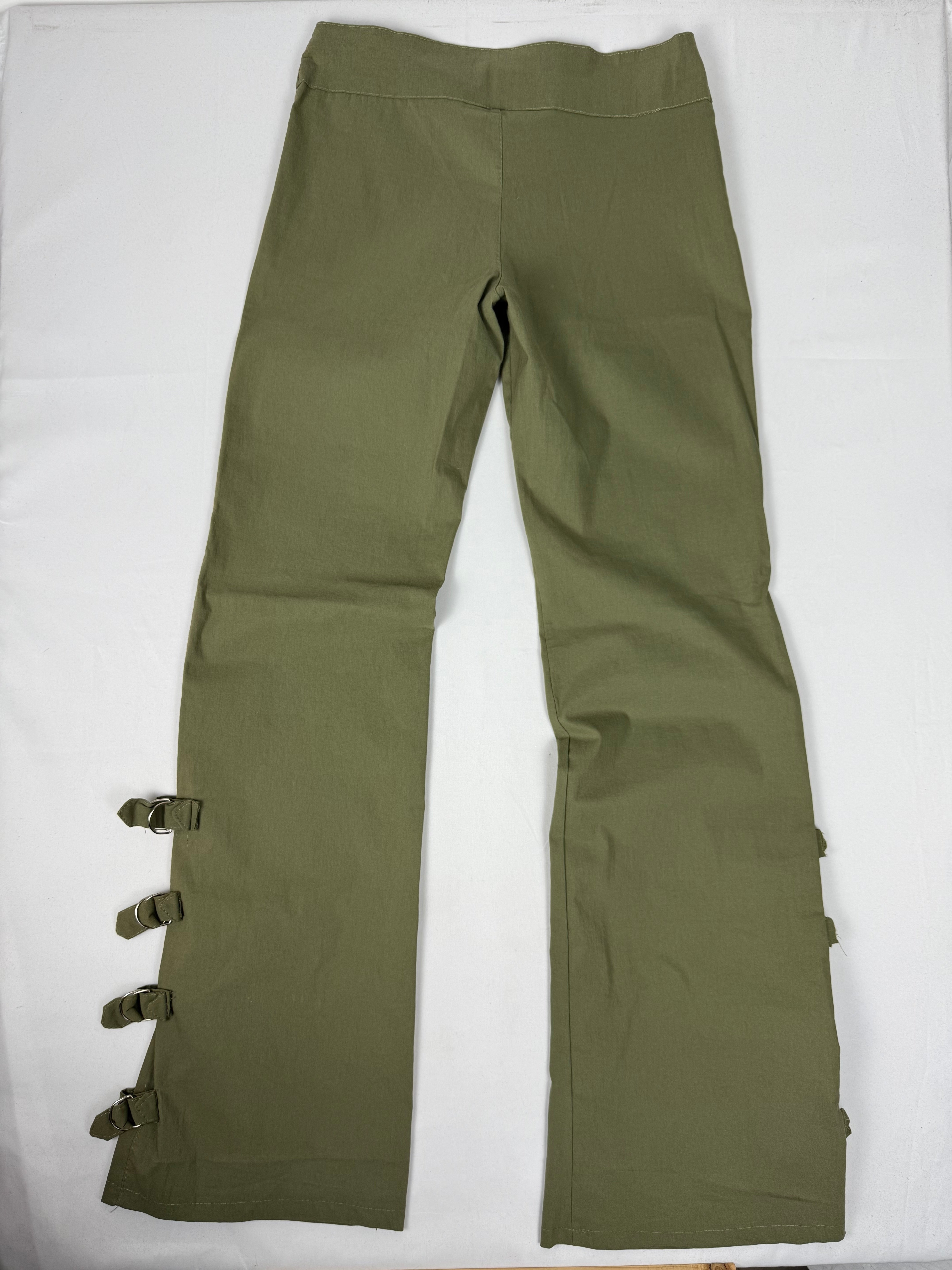 Khaki stretchy low waist flared belts pants (M/L)