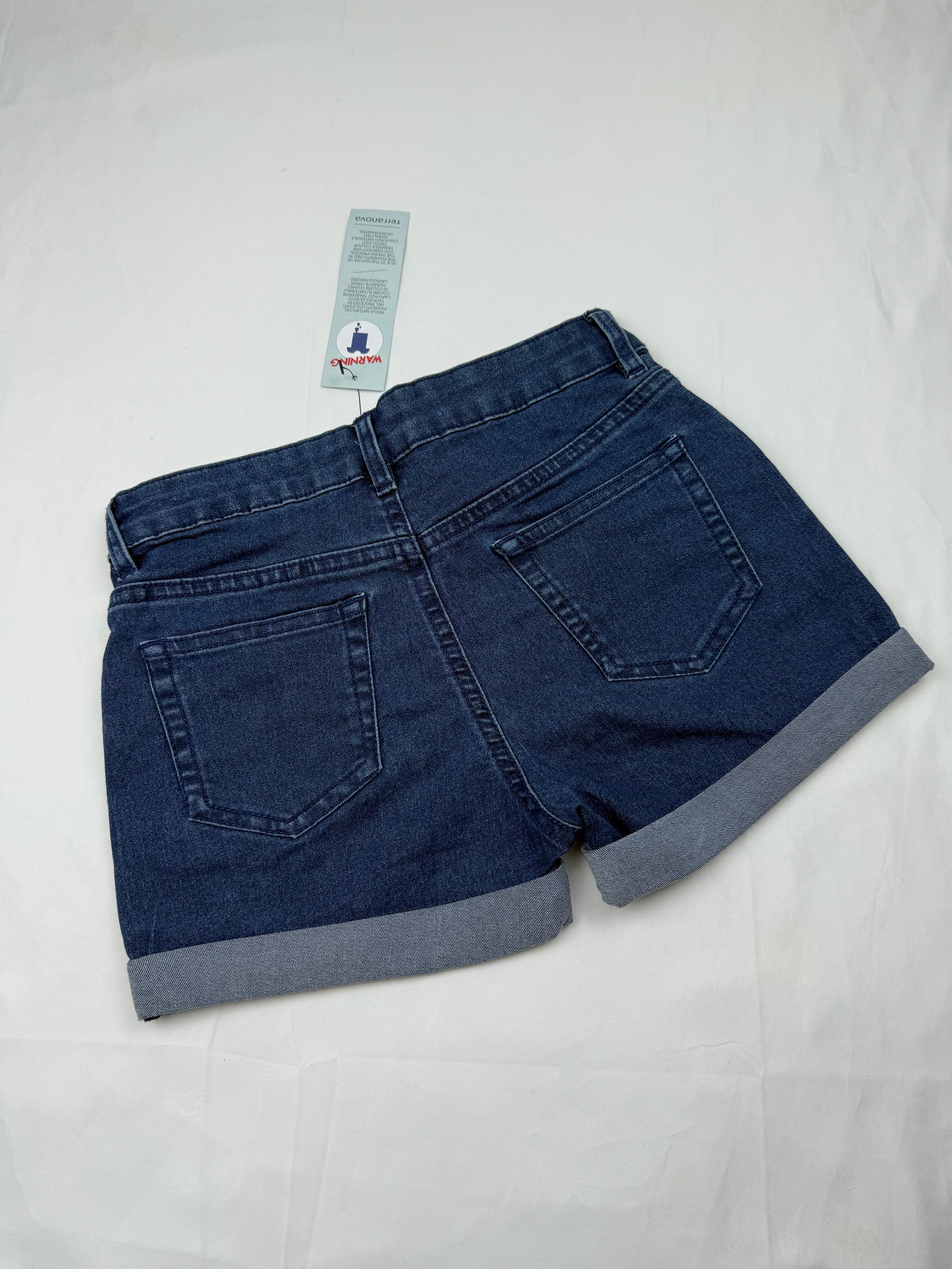 Blue denim low rise lace up mini short (XXS)