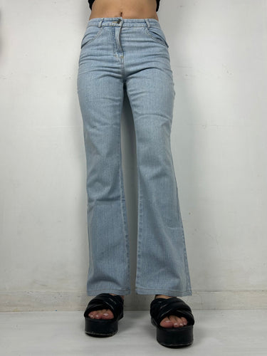Blue denim mid rise baggy pants (S)