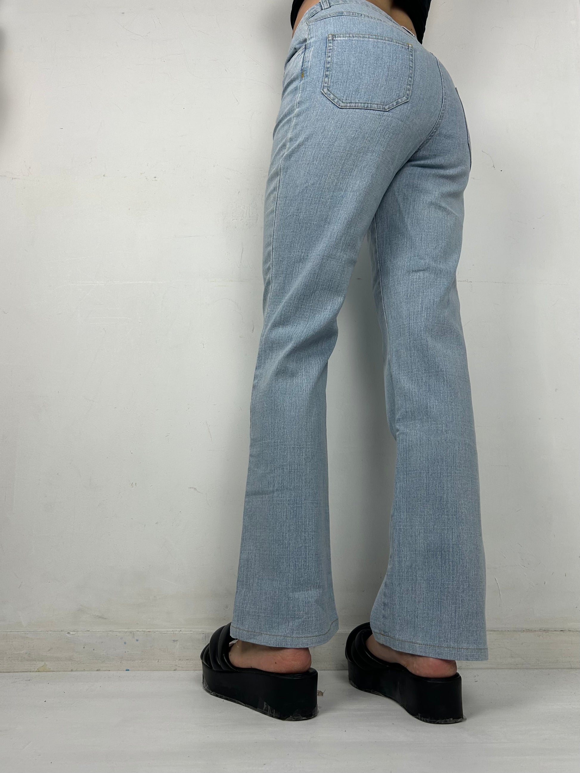 Blue denim mid rise baggy pants (S)