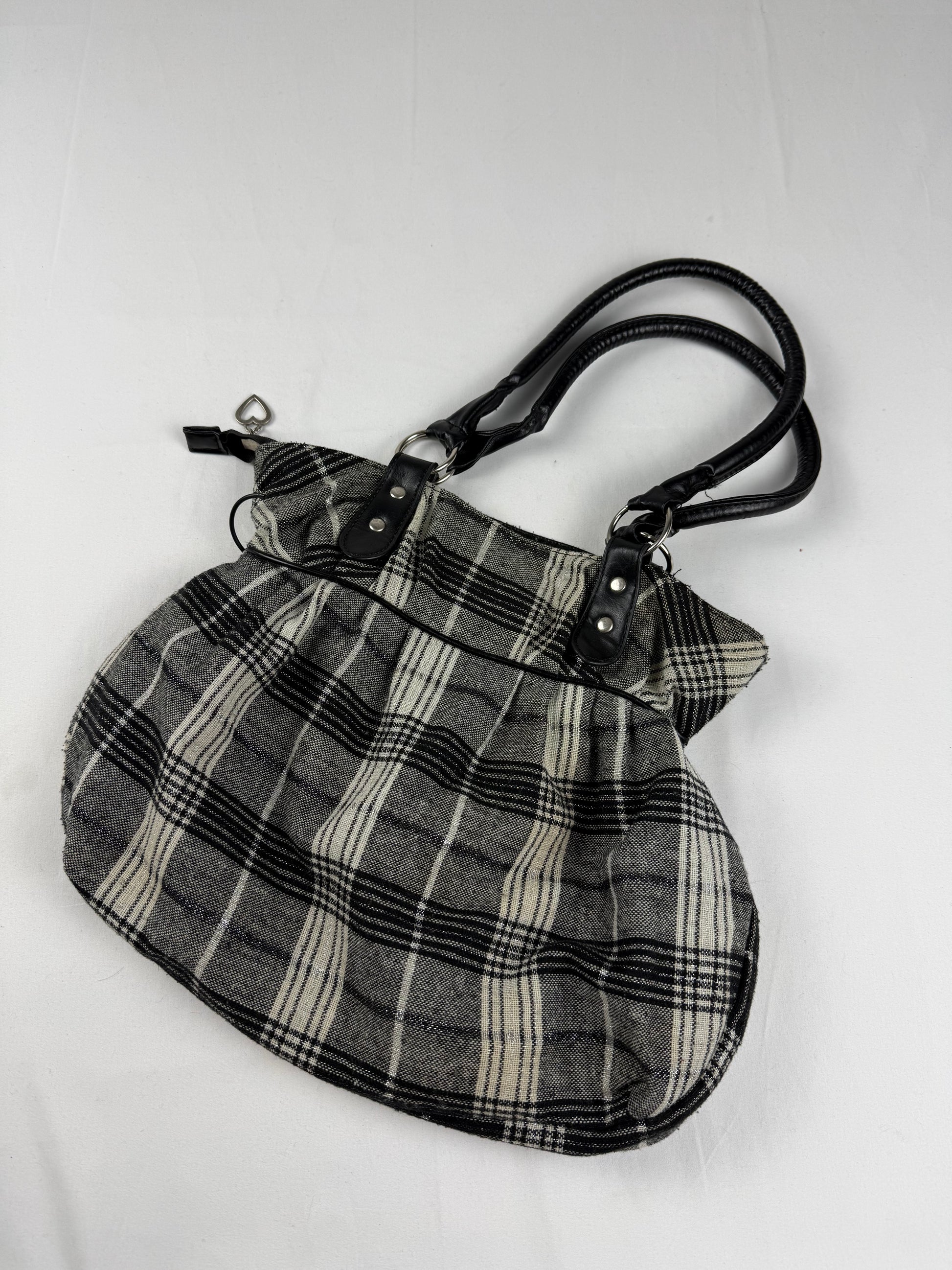 Grey check print shoulder bag (31x28 cm)
