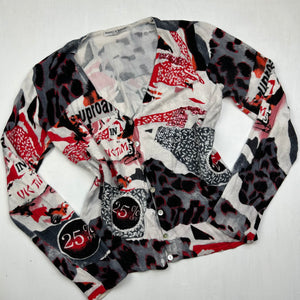 Multicolor graphic print cardigan + knitted top set (M)