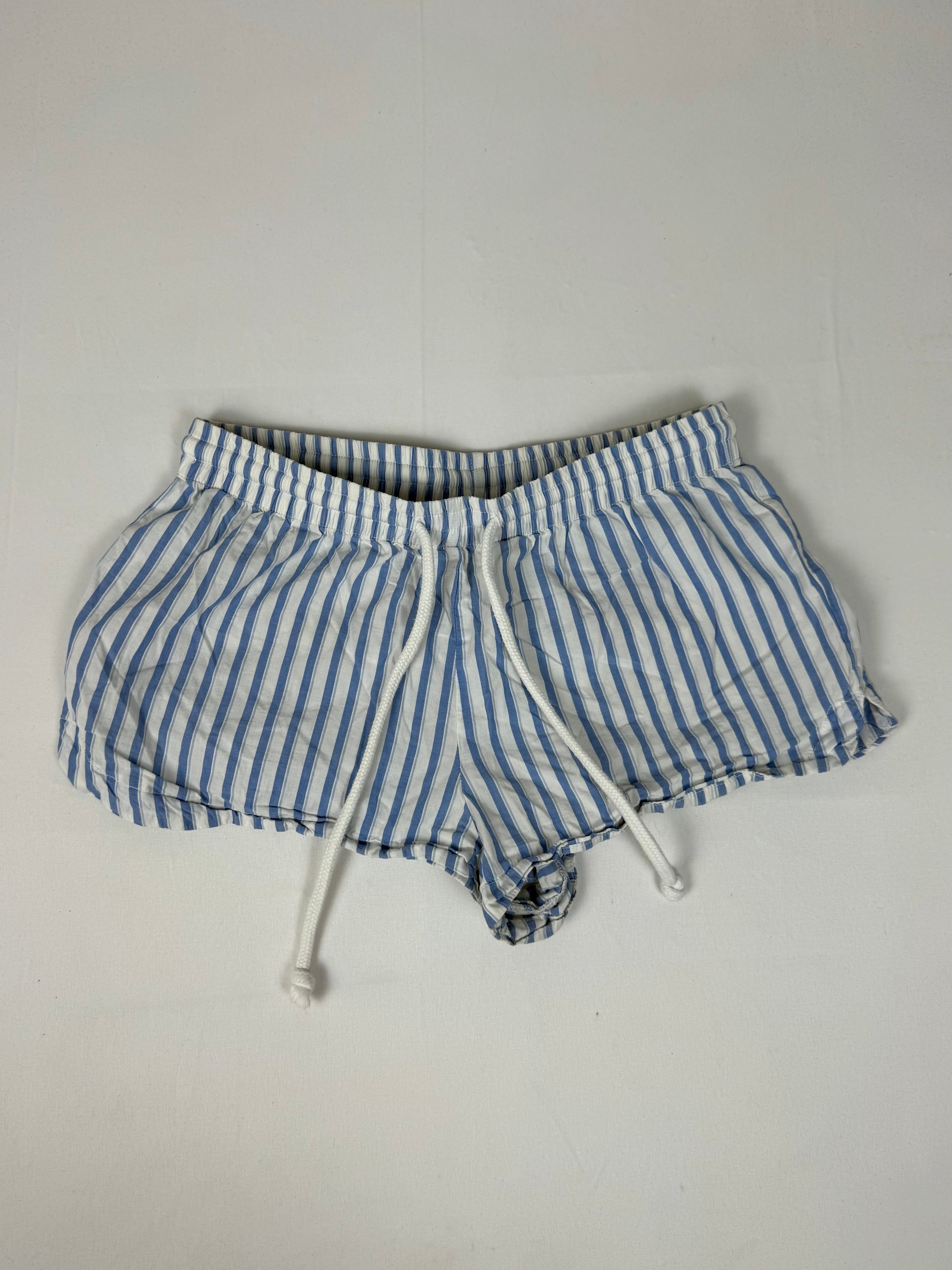 Baby blue striped cotton low rise mini short (S)