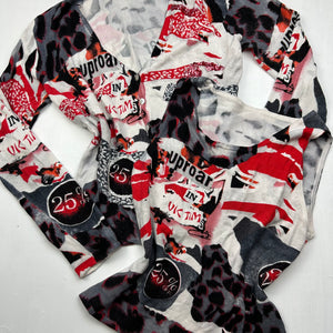 Multicolor graphic print cardigan + knitted top set (M)