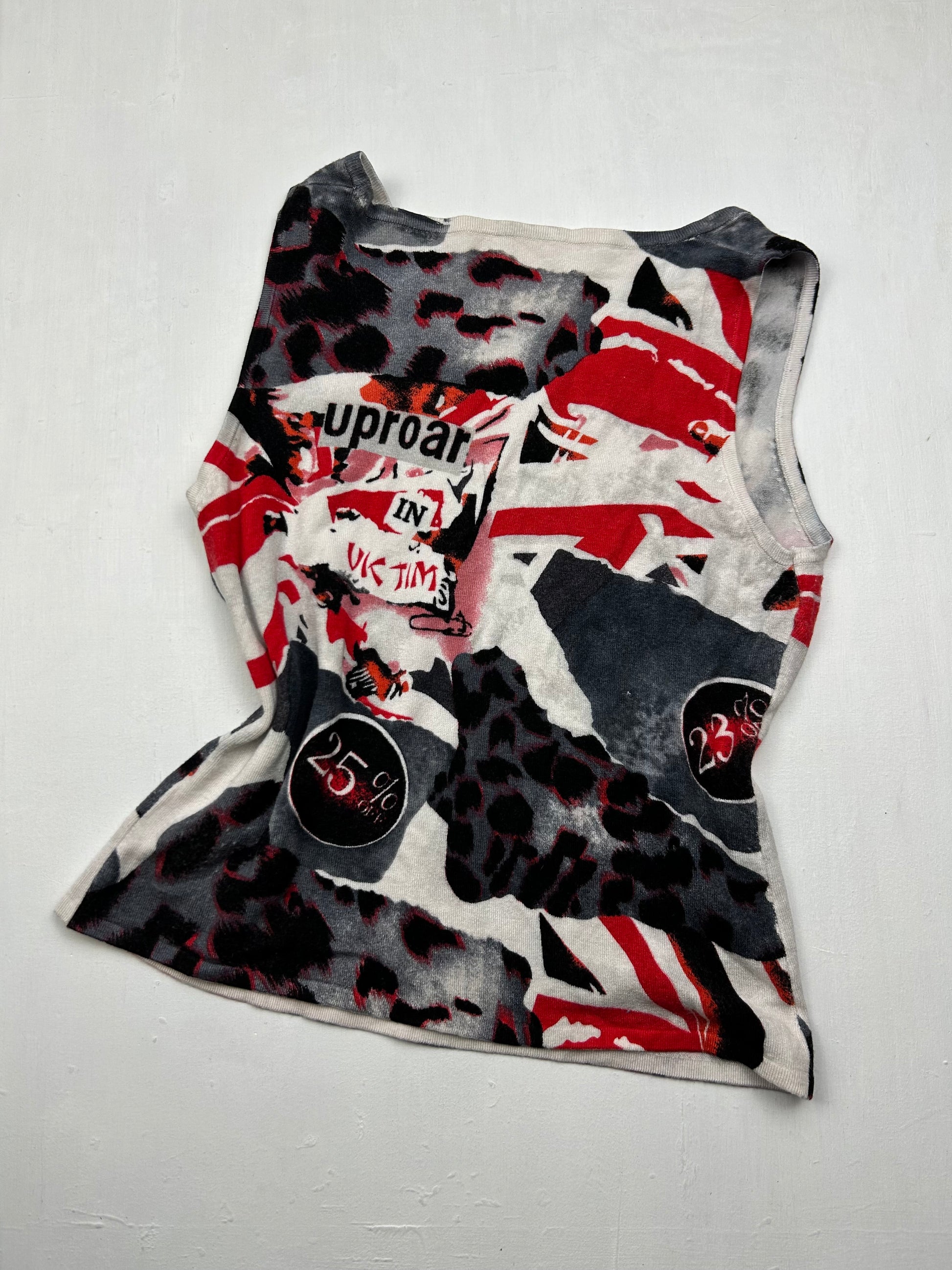 Multicolor graphic print cardigan + knitted top set (M)
