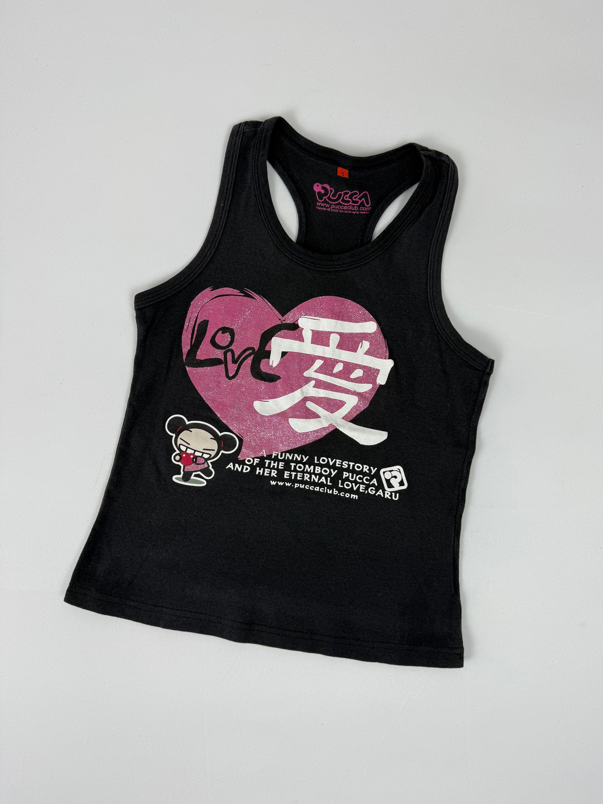 Black graphic cotton tank top (S)