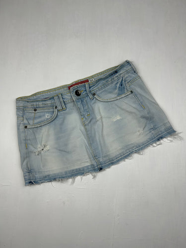 Blue denim low rise mini skirt (S)