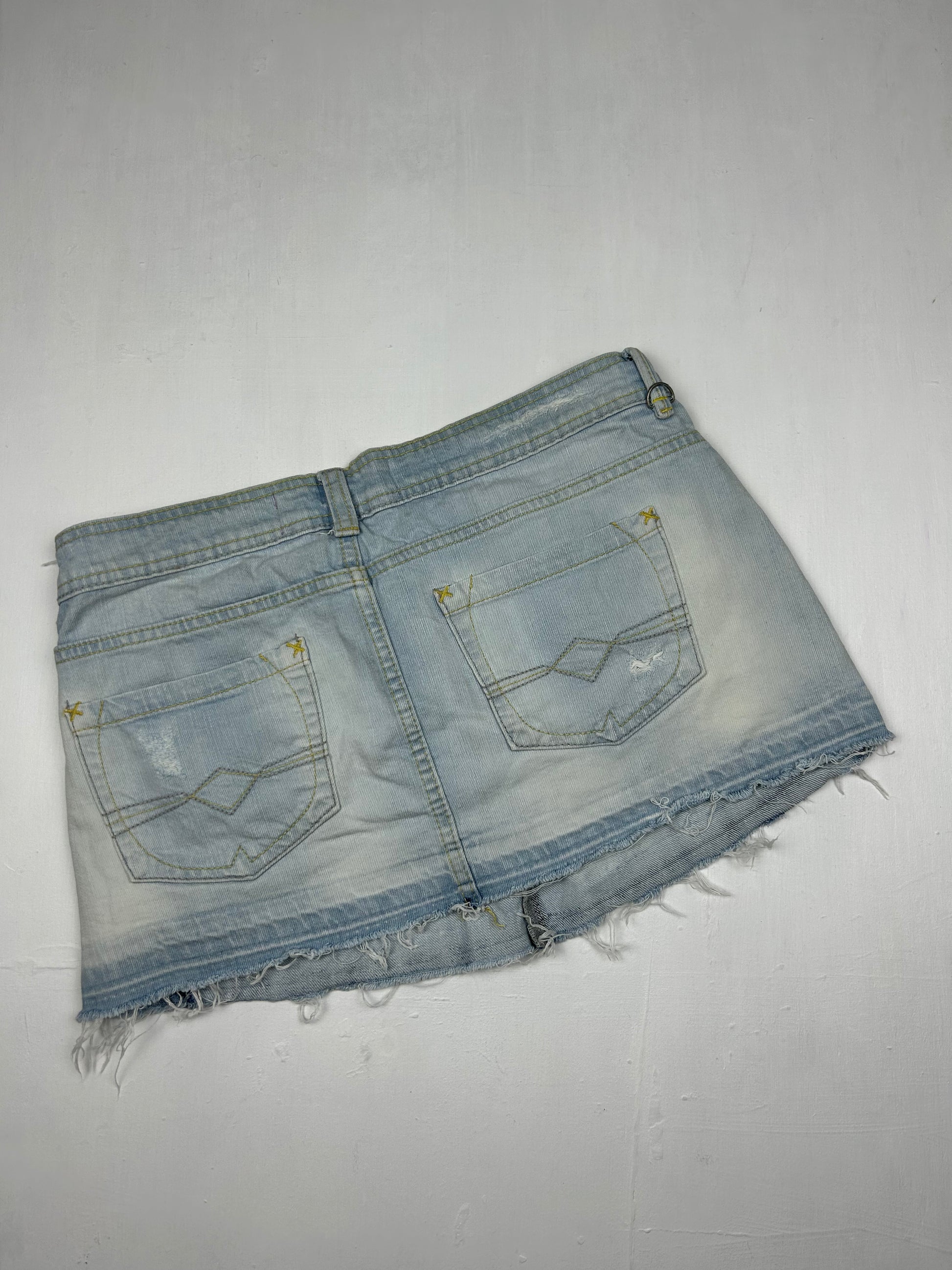 Blue denim low rise mini skirt (S)