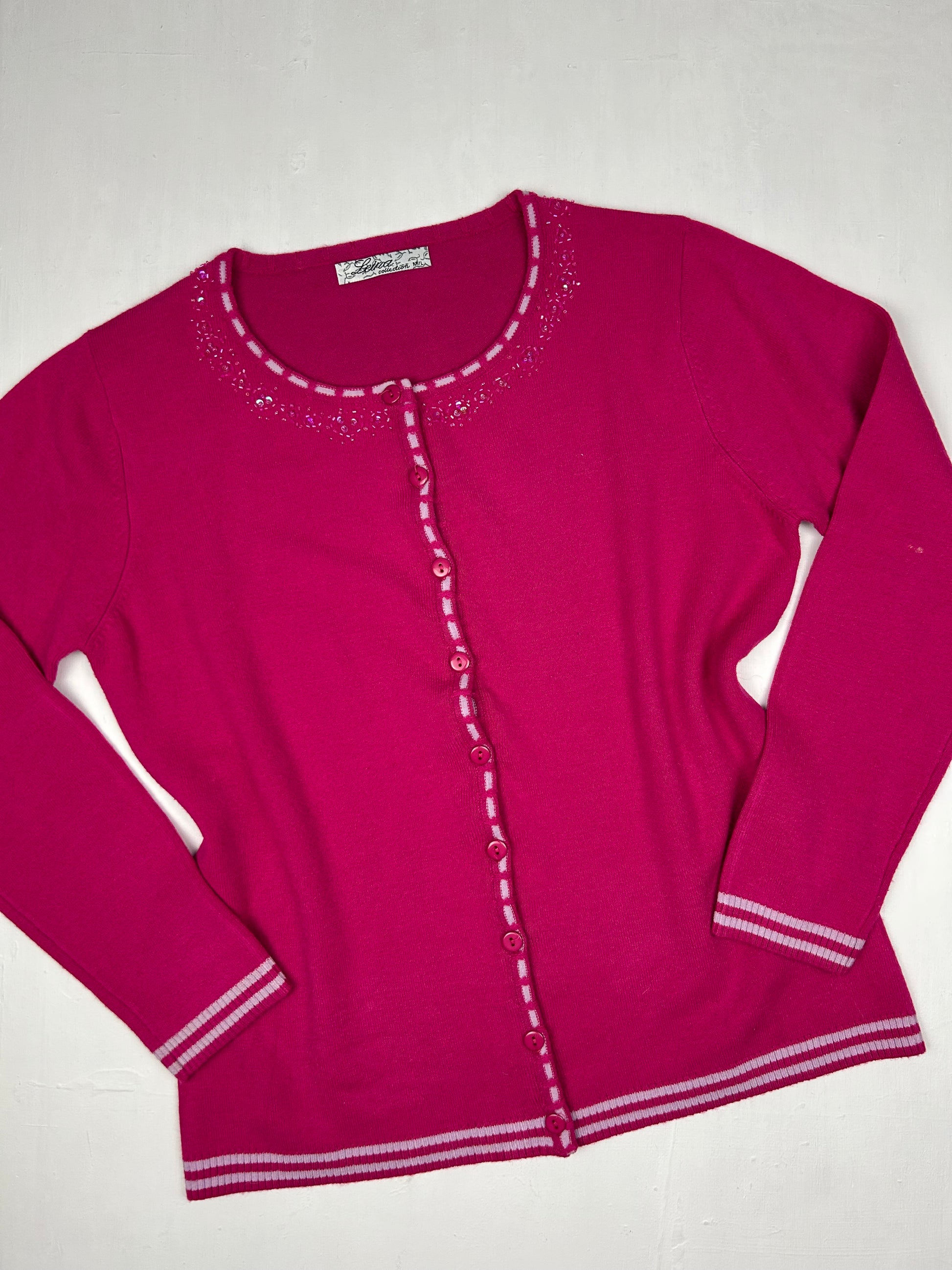 Pink stretchy knitted tee + cardigan set (M/L)