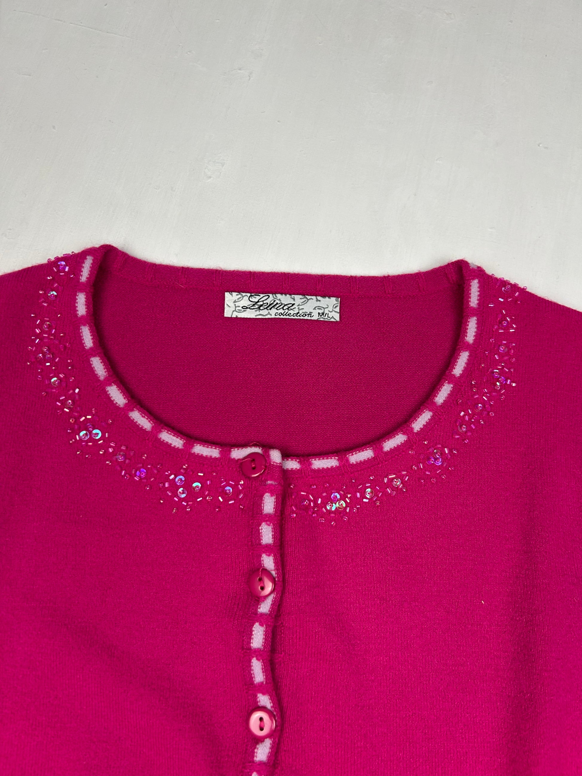 Pink stretchy knitted tee + cardigan set (M/L)