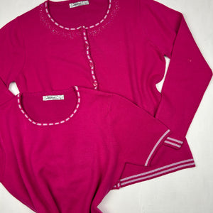 Pink stretchy knitted tee + cardigan set (M/L)