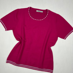 Pink stretchy knitted tee + cardigan set (M/L)