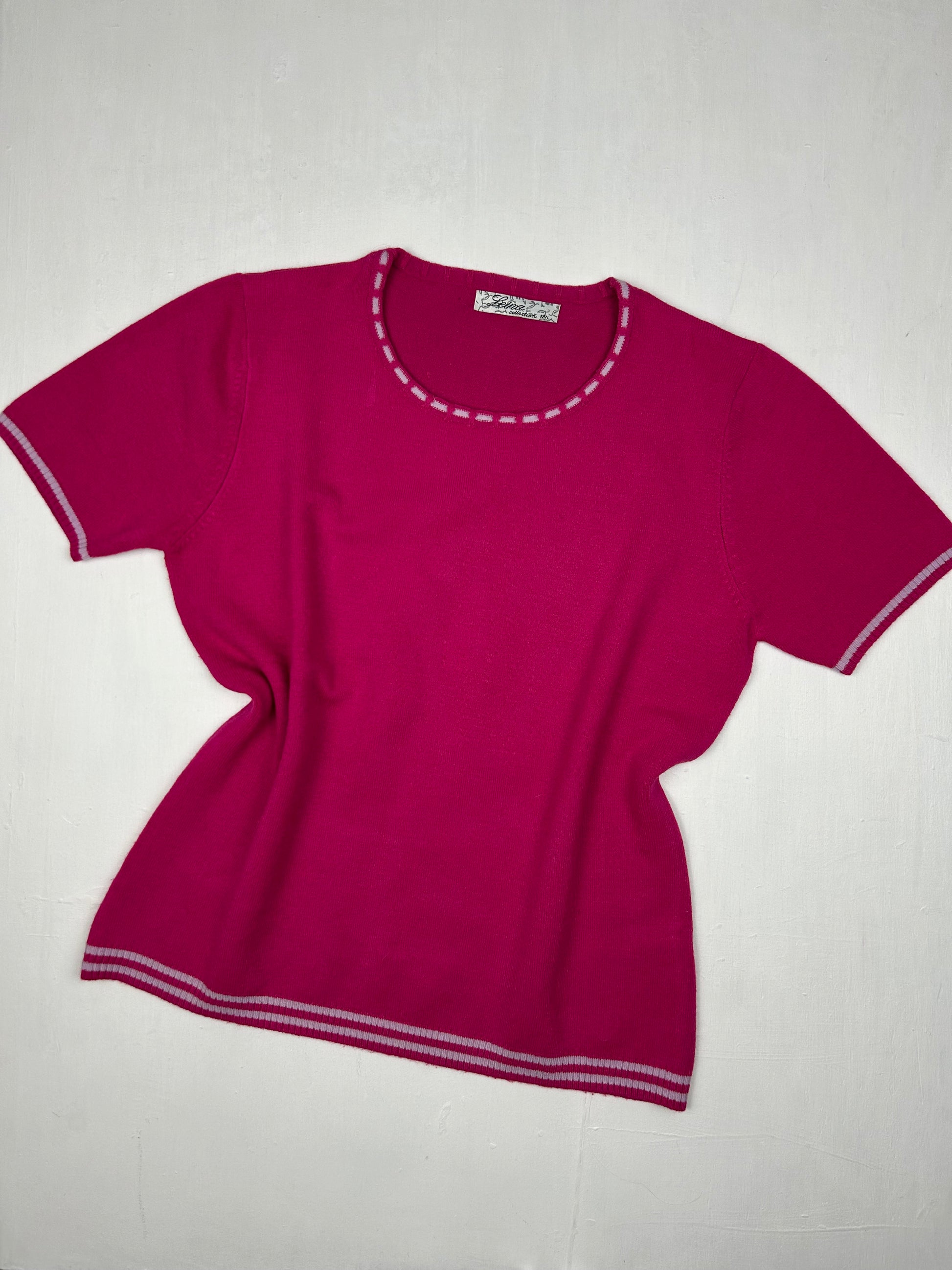 Pink stretchy knitted tee + cardigan set (M/L)