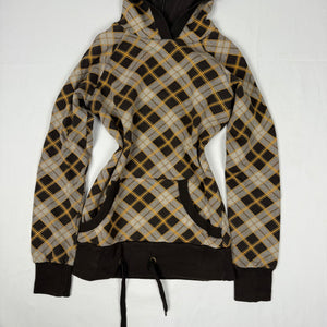 Brown check print cotton hoodie (S)
