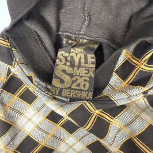 Brown check print cotton hoodie (S)