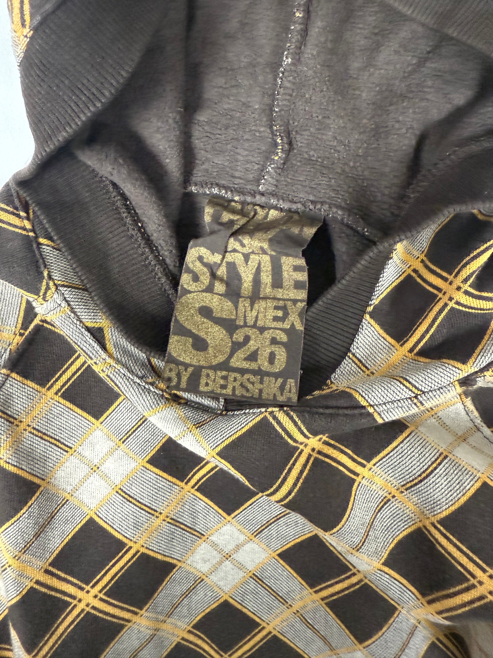 Brown check print cotton hoodie (S)