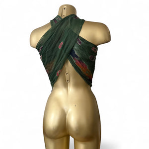 Khaki graphic mesh multiway pareo tie up mini skirt / top (200x45cm)