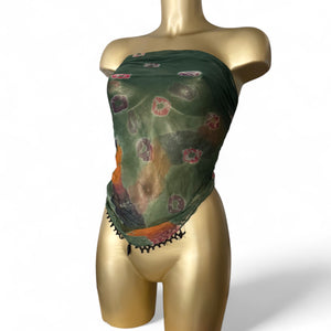 Khaki graphic mesh multiway pareo tie up mini skirt / top (200x45cm)