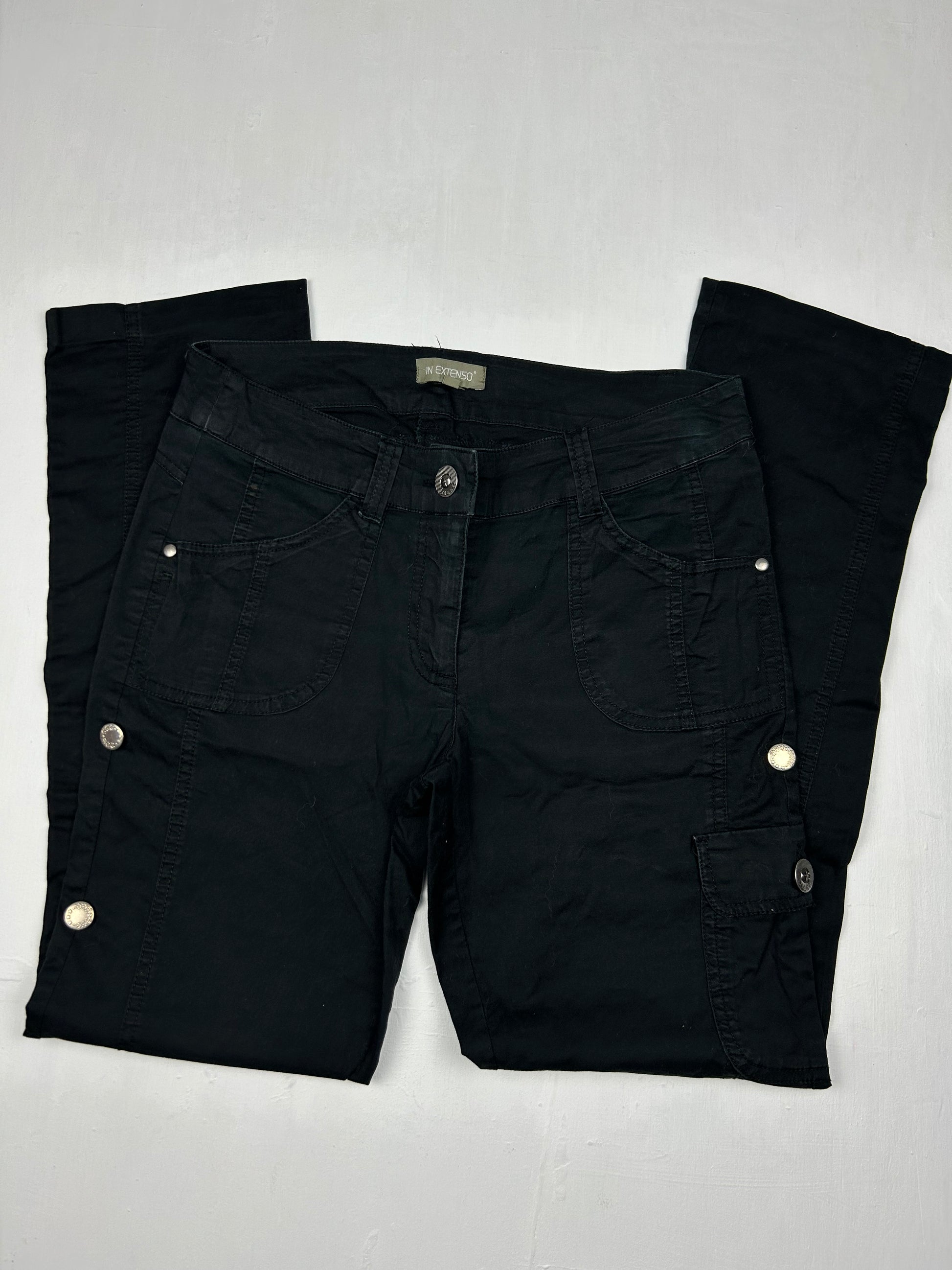 Black denim low rise cargo pants (S)