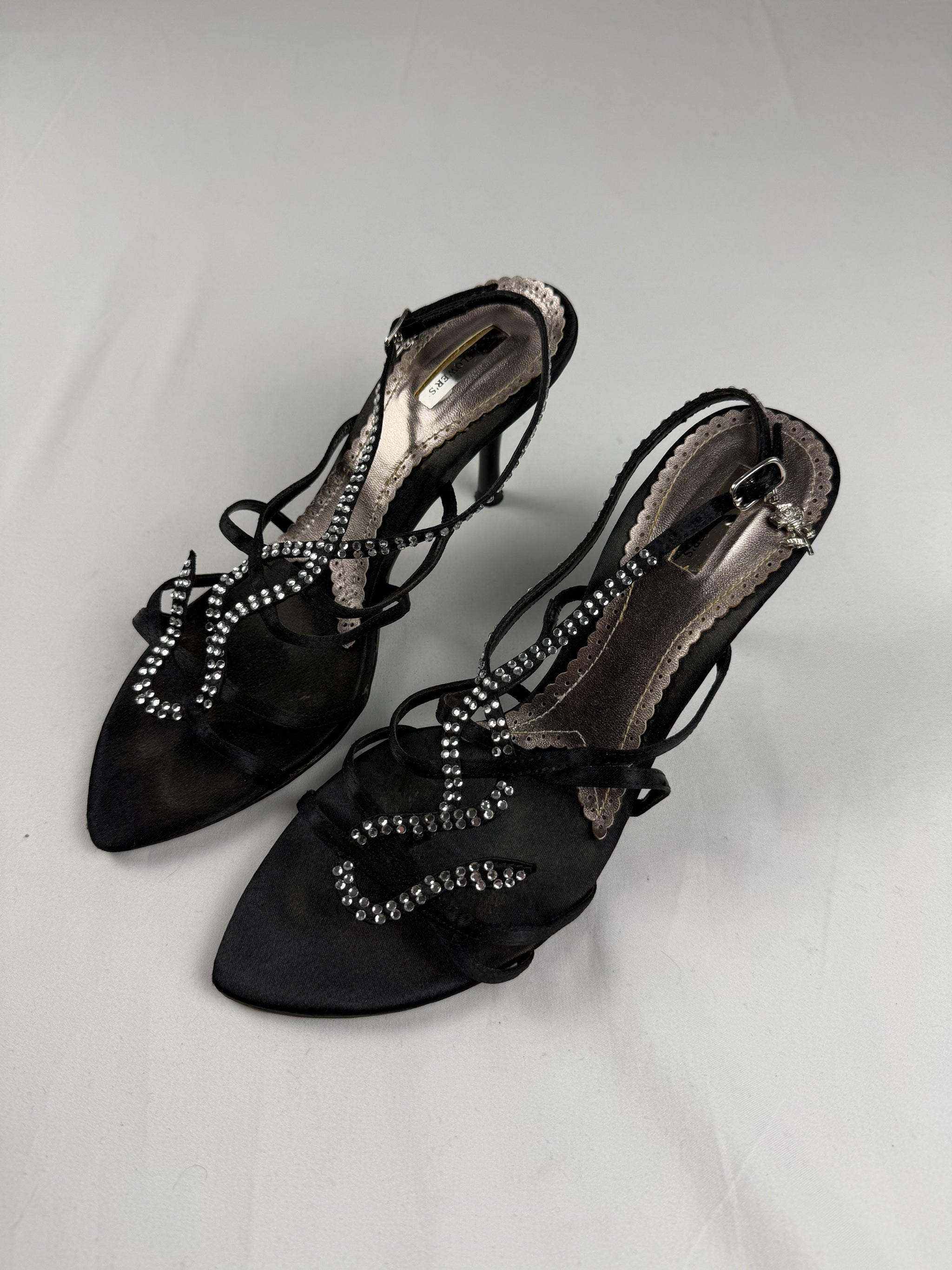 Black rhinestones snake open toes heels (38)