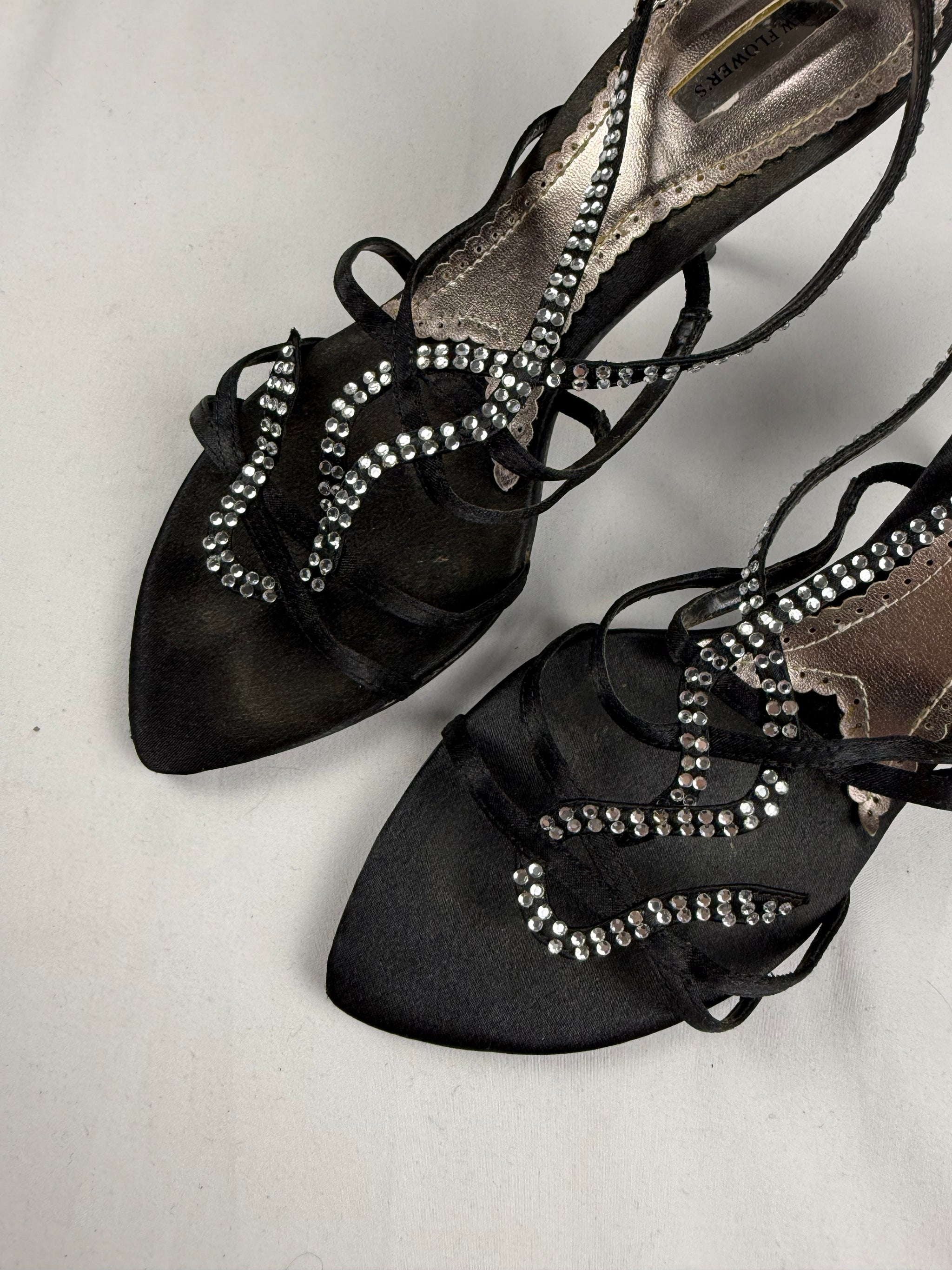 Black rhinestones snake open toes heels (38)