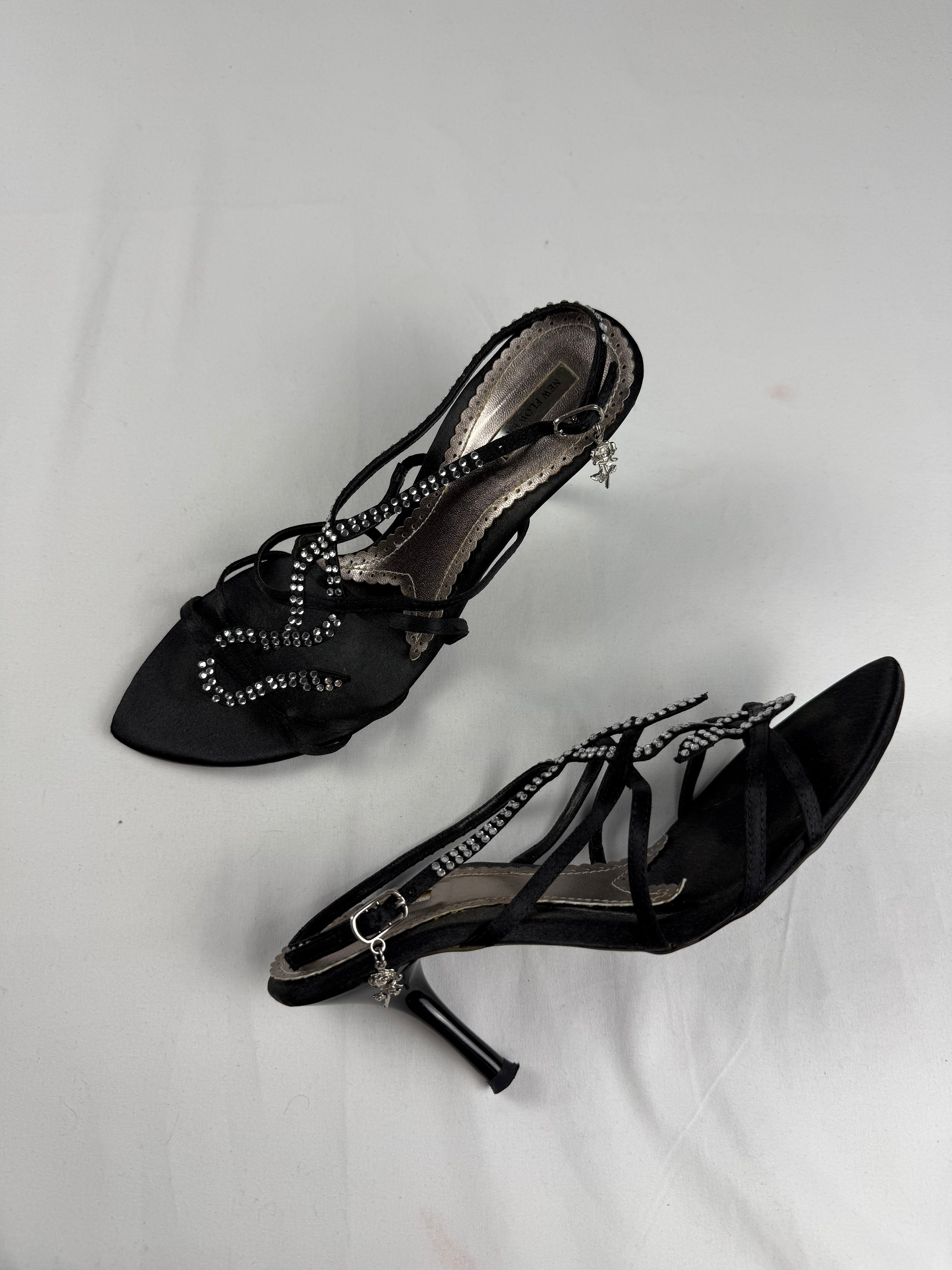 Black rhinestones snake open toes heels (38)