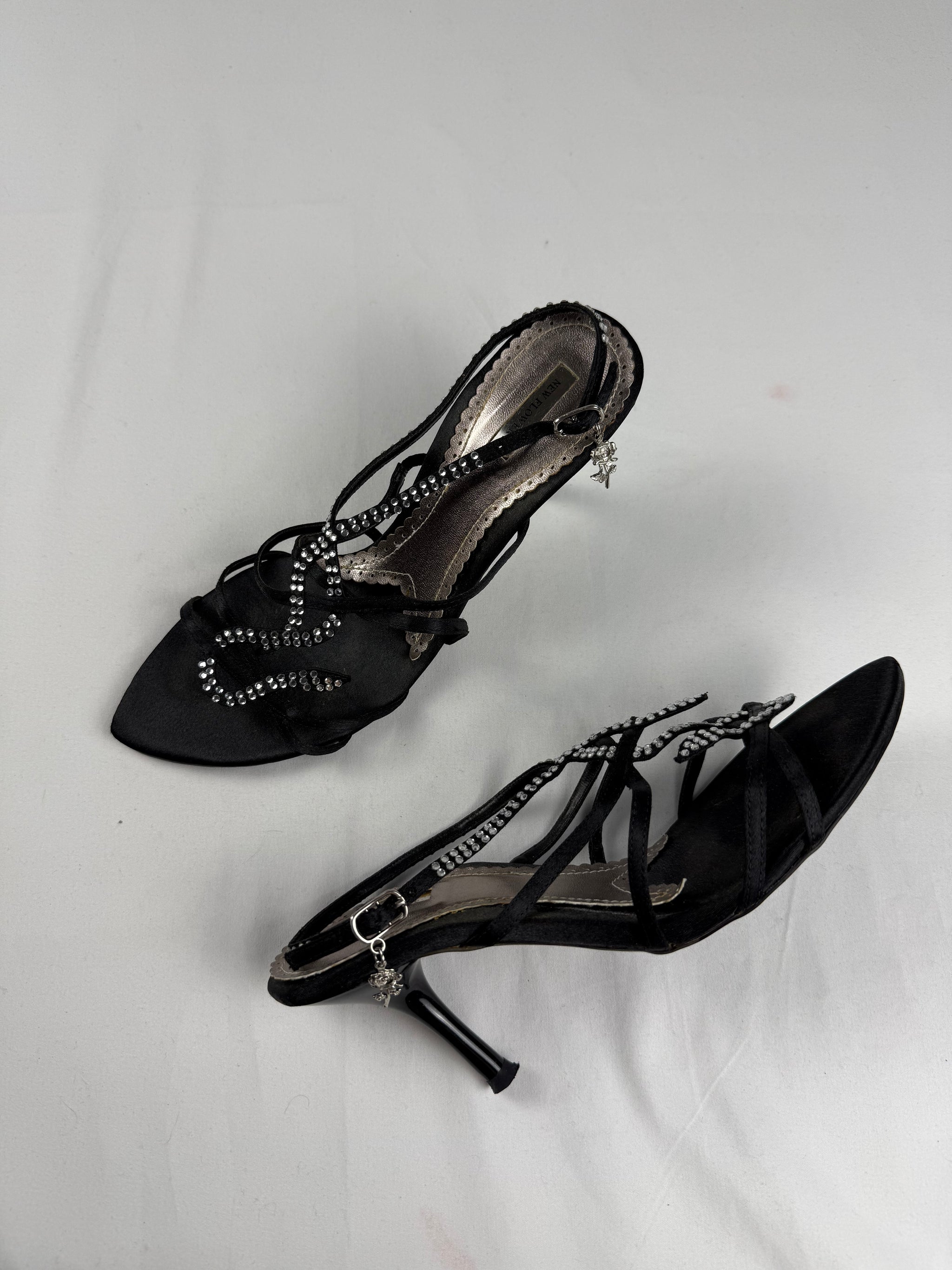 Black rhinestones snake open toes heels (38)